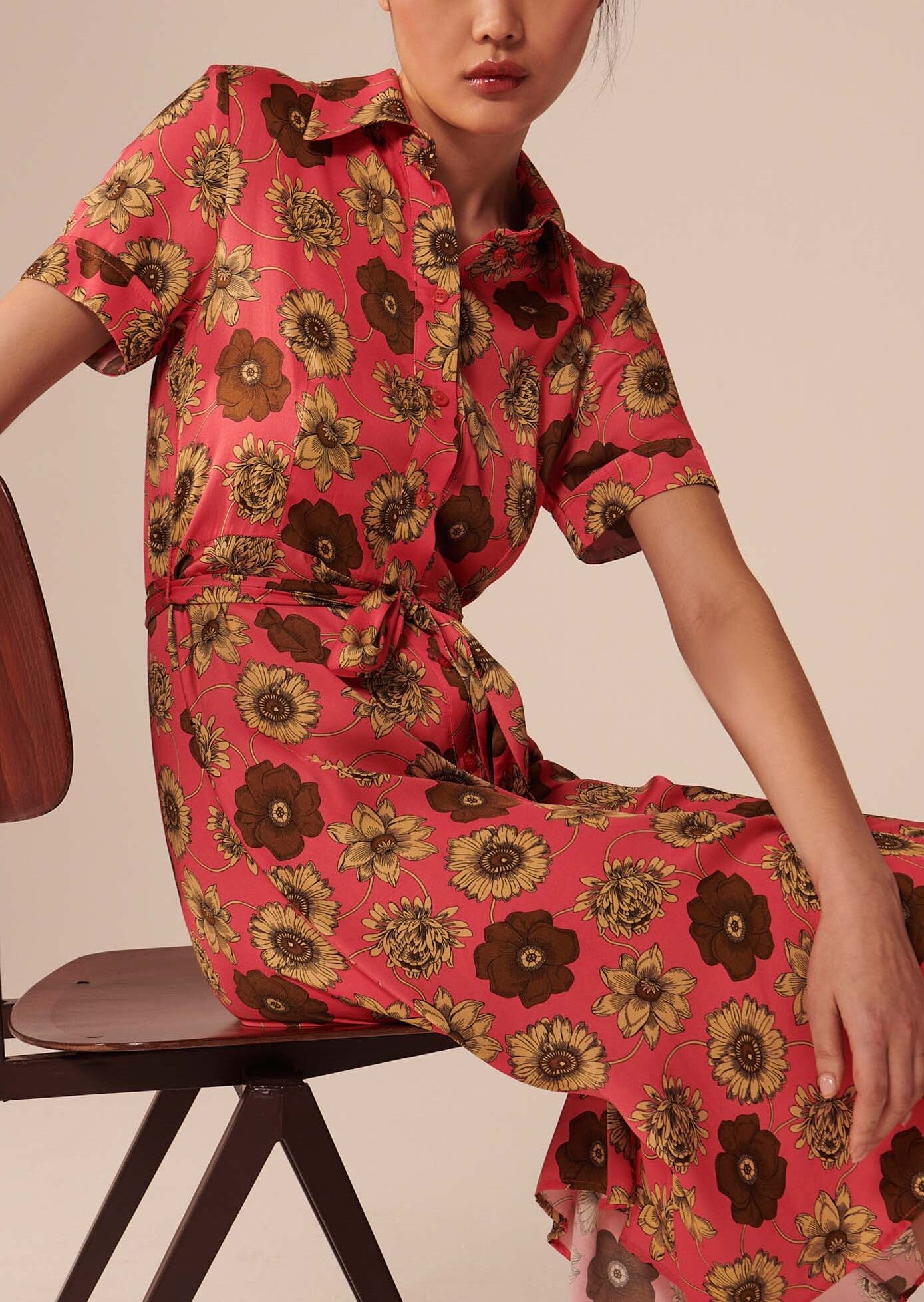 Robe Retro rose imprimé fleuri Faume - seconde main