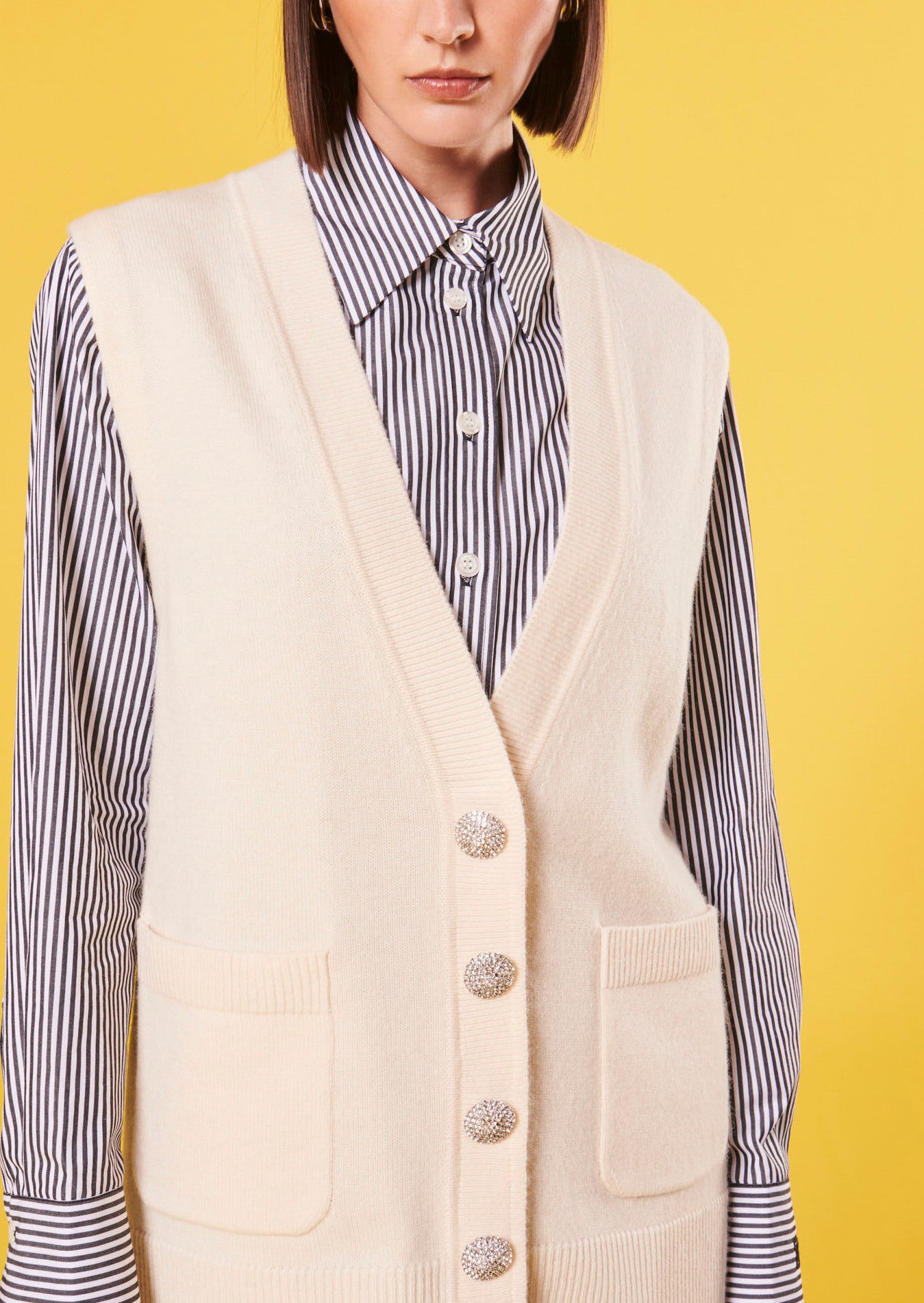 Gilet Ginny écru en laine mérinos et alpaga Faume - seconde main