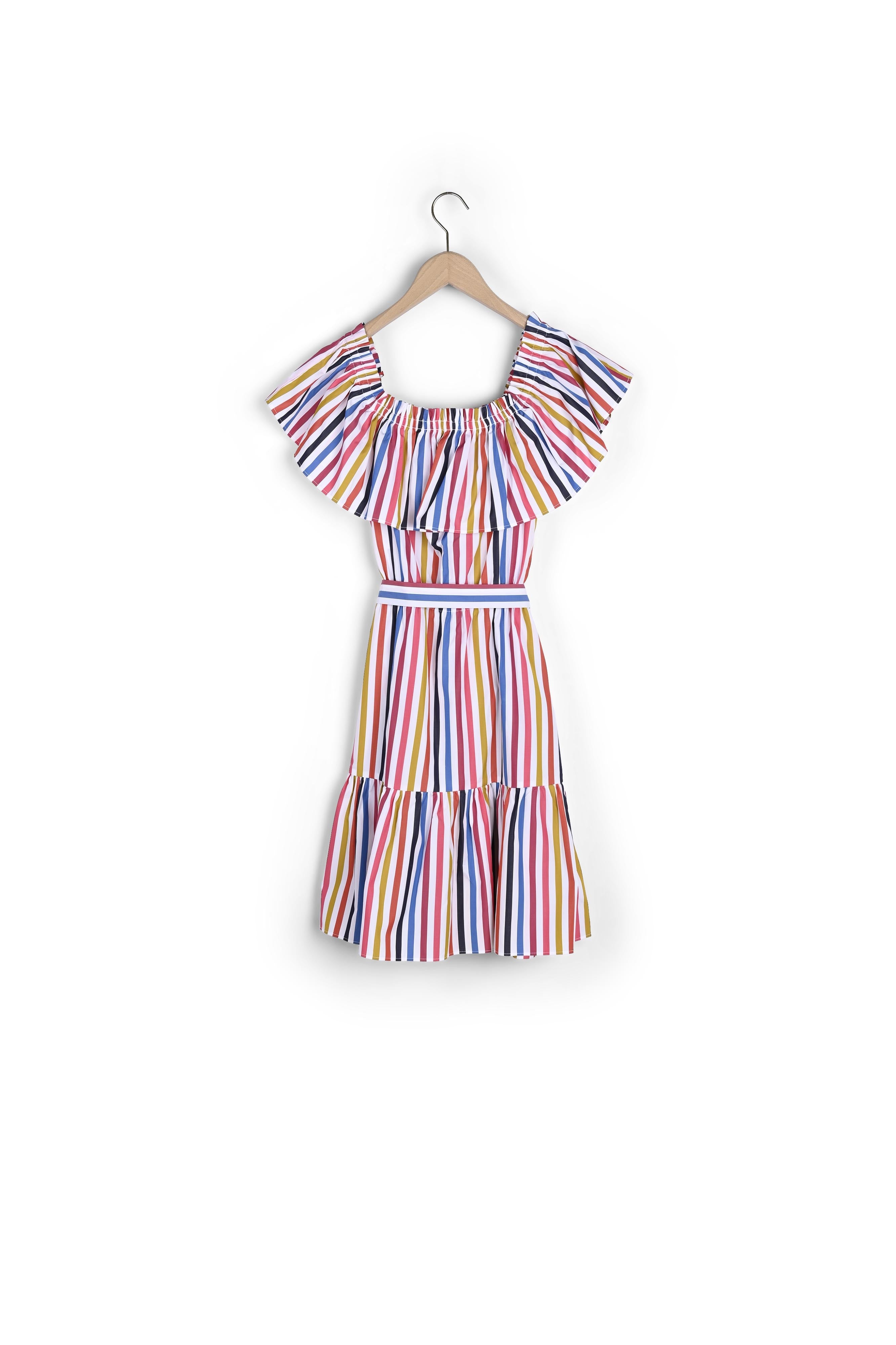 Robe blanche à rayures multicolores Faume - seconde main