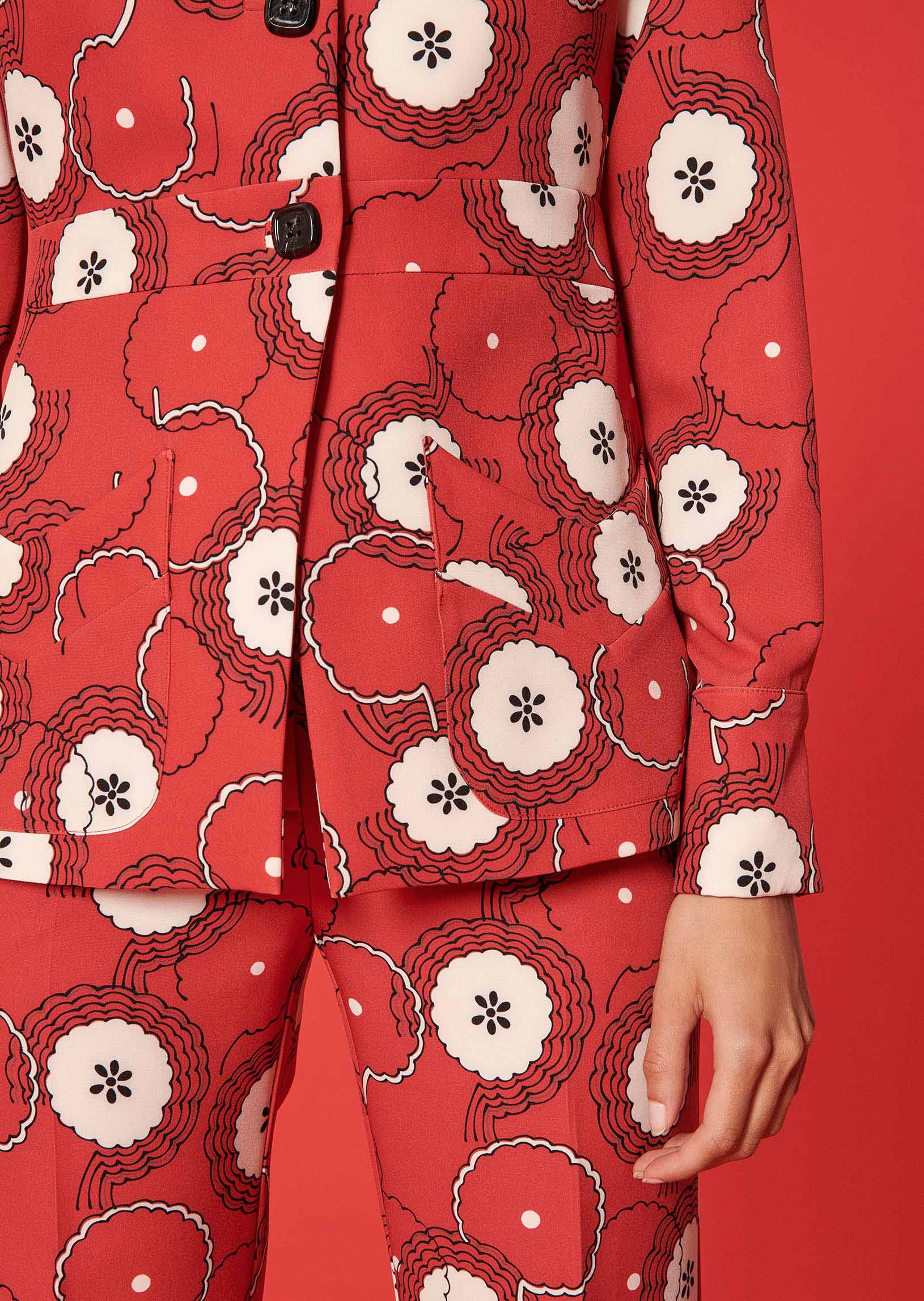 Veste Voguer rouge imprimé fleurs 70's Faume - seconde main