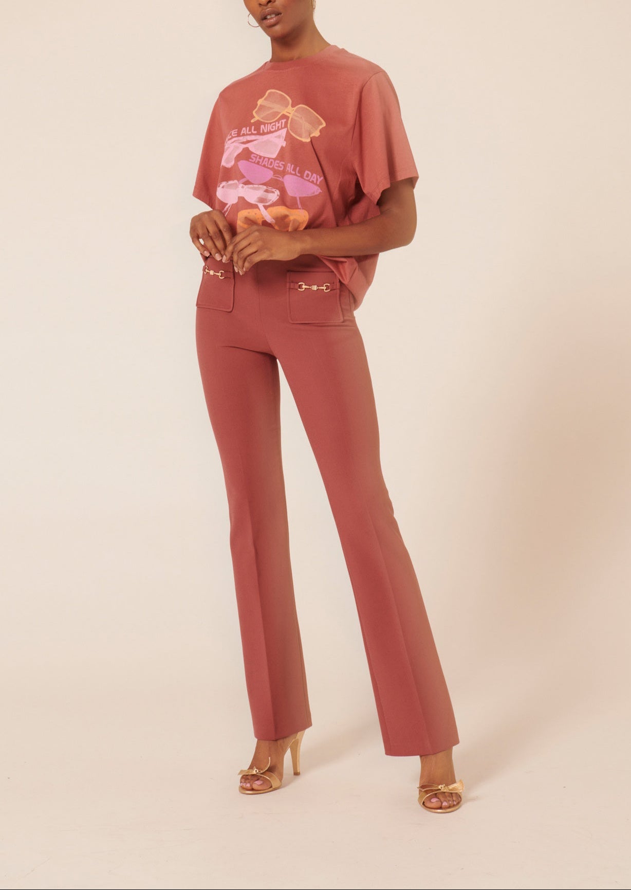 Pantalon Polynesie vieux rose en toile double Faume - seconde main