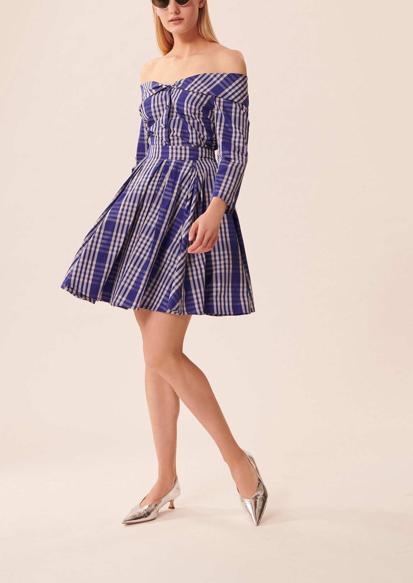 Top Tahina bleu en taffetas motif madras Faume - seconde main