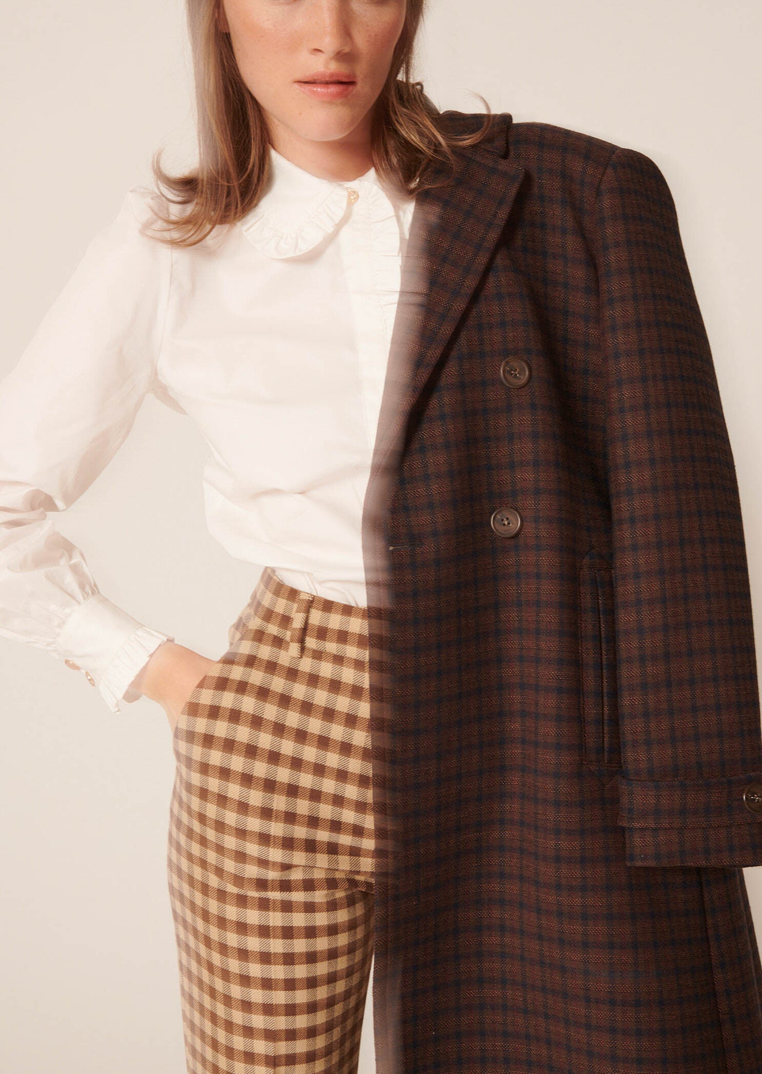 Manteau Majestueux marron à carreaux en laine Faume - seconde main