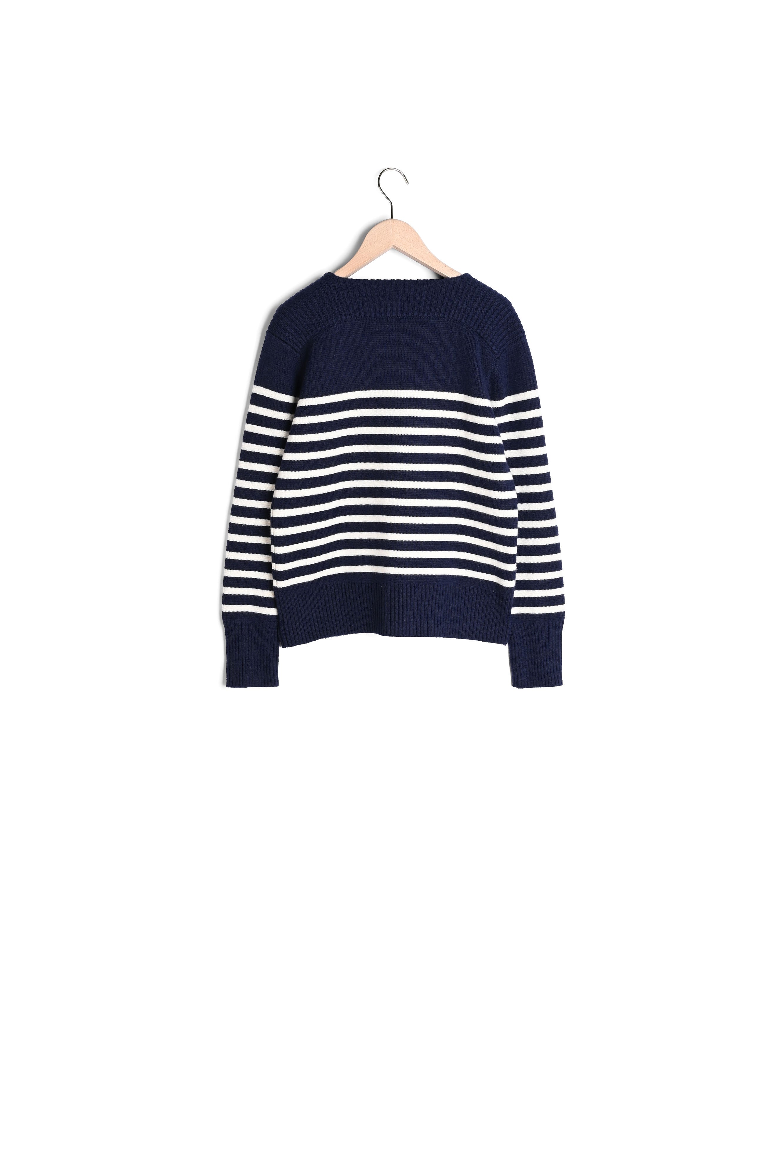 Pull Poete marinière bleu marine en laine Faume - seconde main