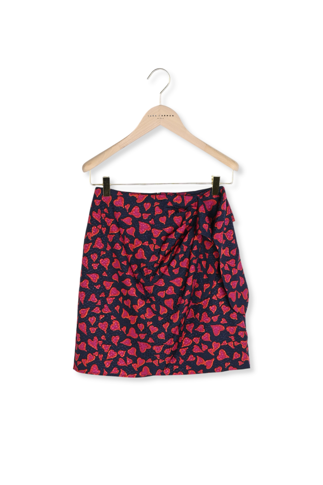 Jupe bleu nuit en jacquard cœurs Faume - seconde main