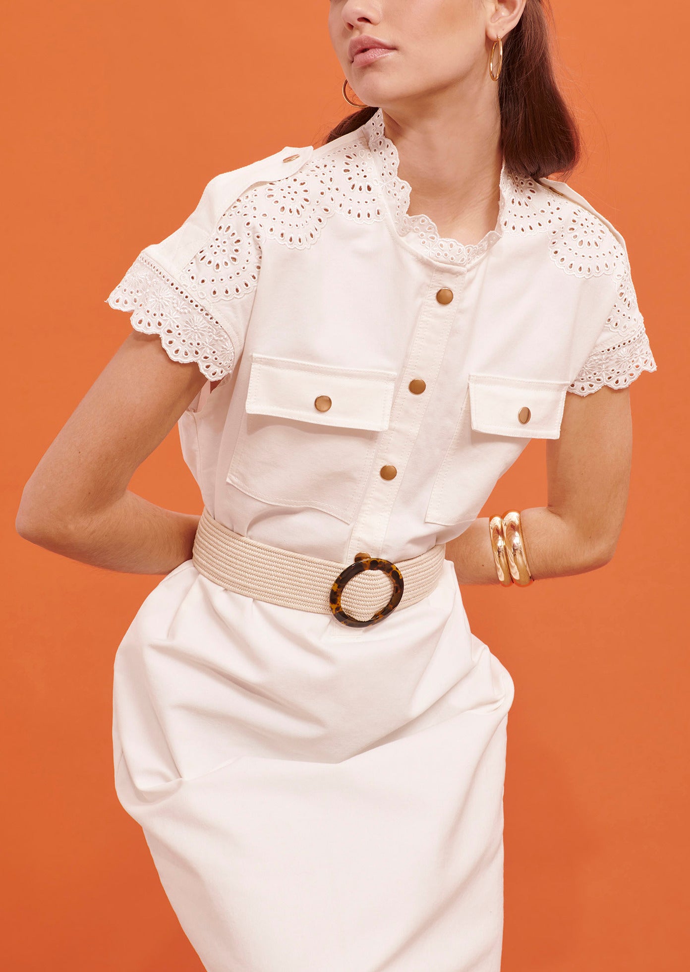 Robe Road blanche brodée en coton Faume - seconde main