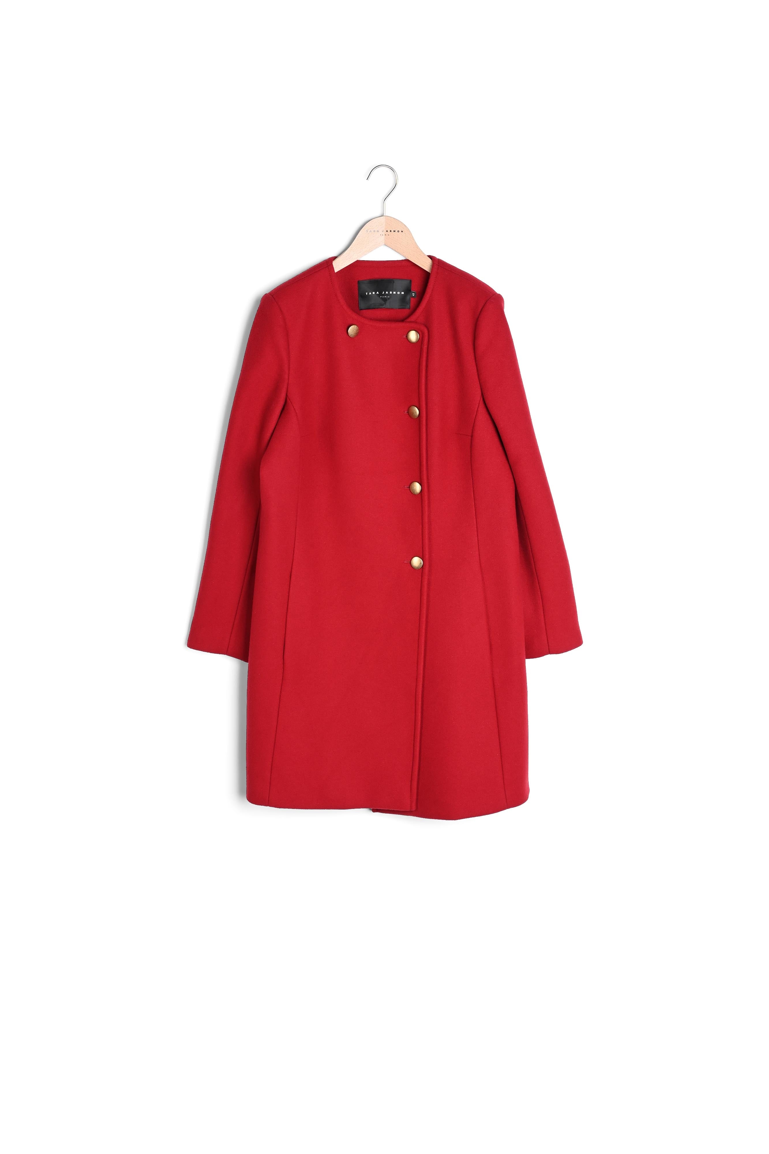 Manteau Mila à fermeture asymétrique en drap de laine flamme Faume - seconde main