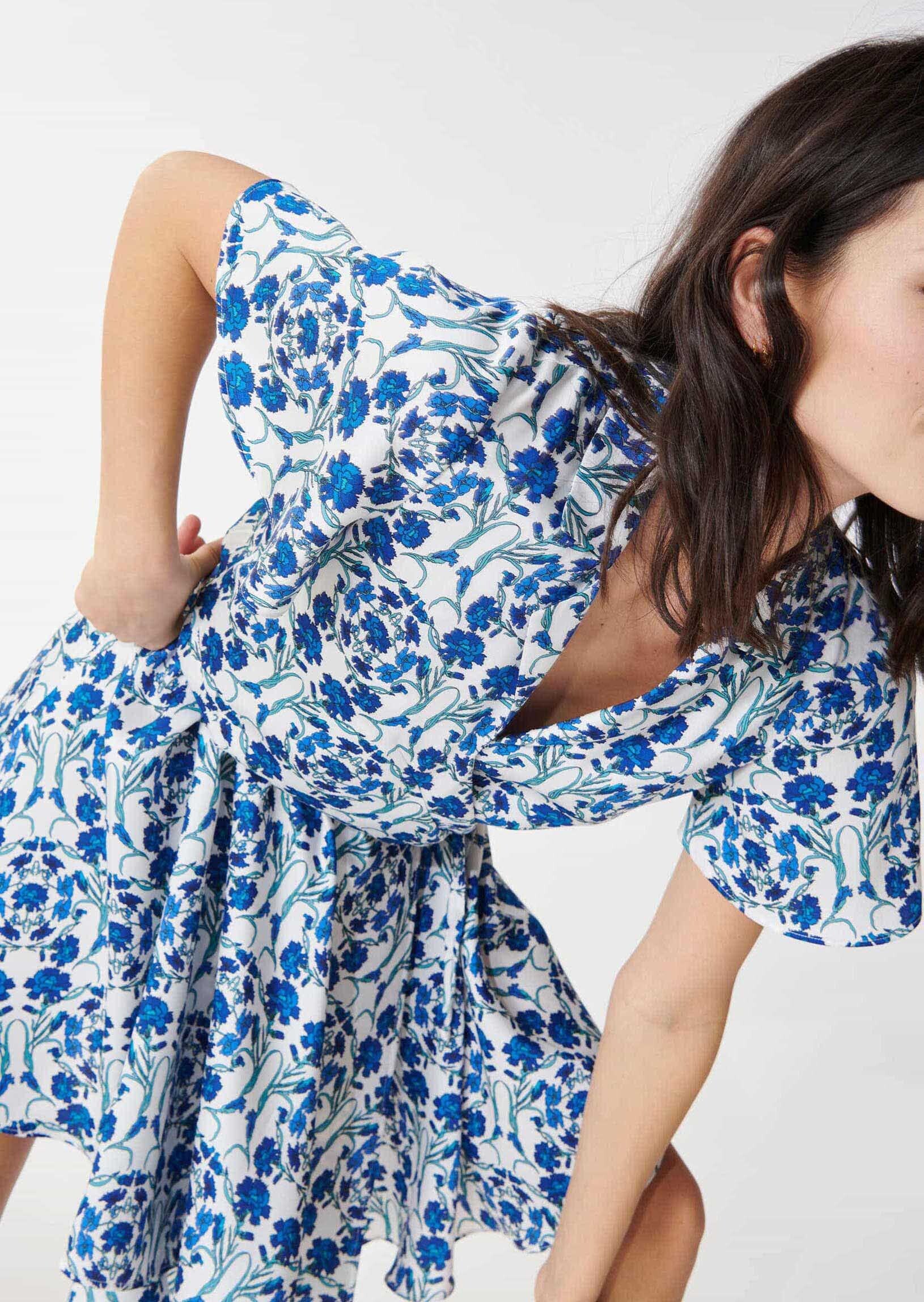 Robe Rybasi écrue imprimé fleurs bleues Faume - seconde main