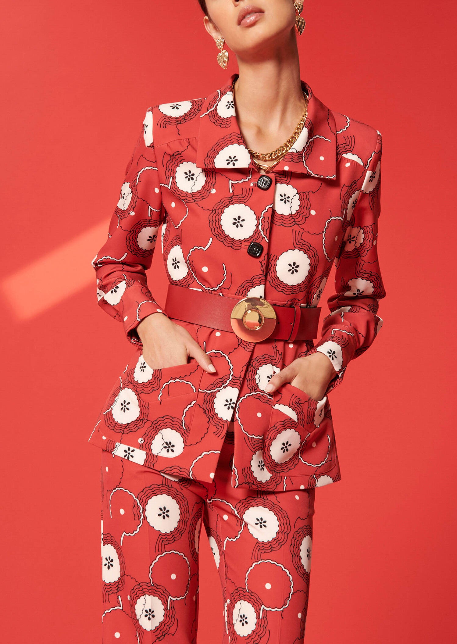 Veste Voguer rouge imprimé fleurs 70's Faume - seconde main