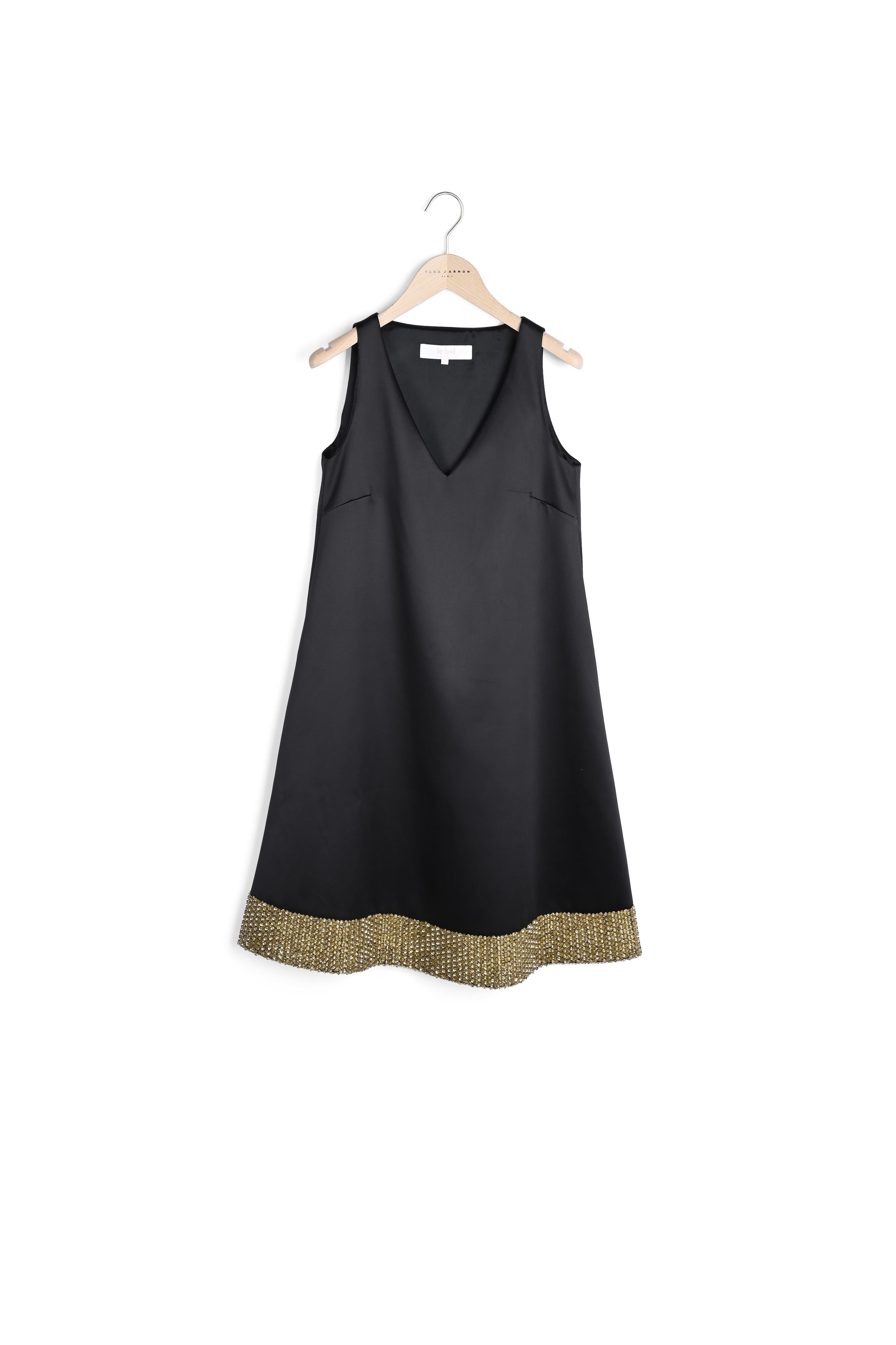 Robe noire évasée à sequins dorés Faume - seconde main