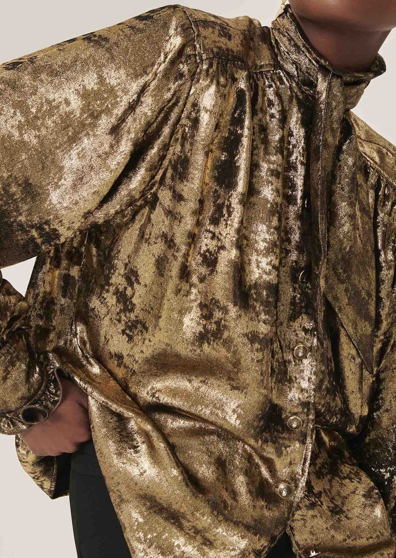 Chemise Clarisse fluide noire lamée or Faume - seconde main