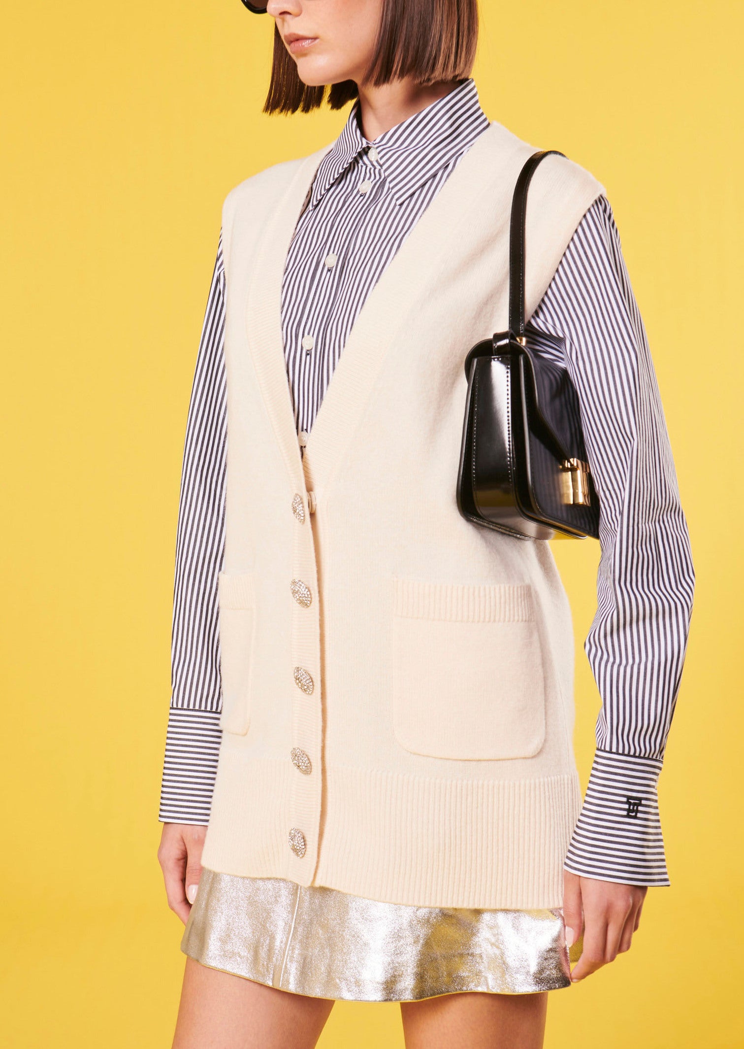 Gilet Ginny écru en laine mérinos et alpaga Faume - seconde main