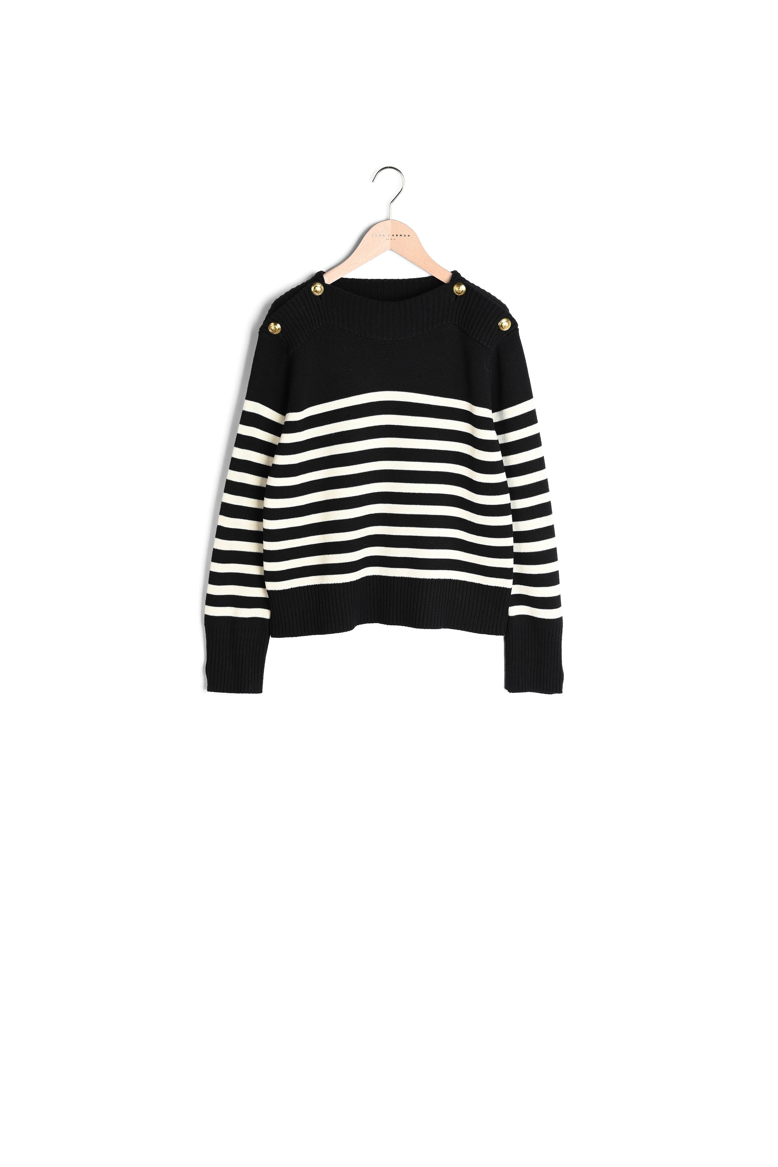 Pull Poete noir marinière en laine Faume - seconde main