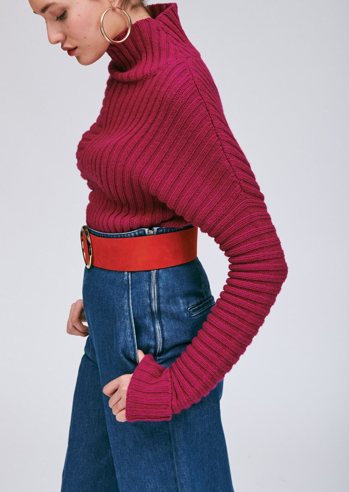 Pull oversize mauve en maille épaisse Faume - seconde main