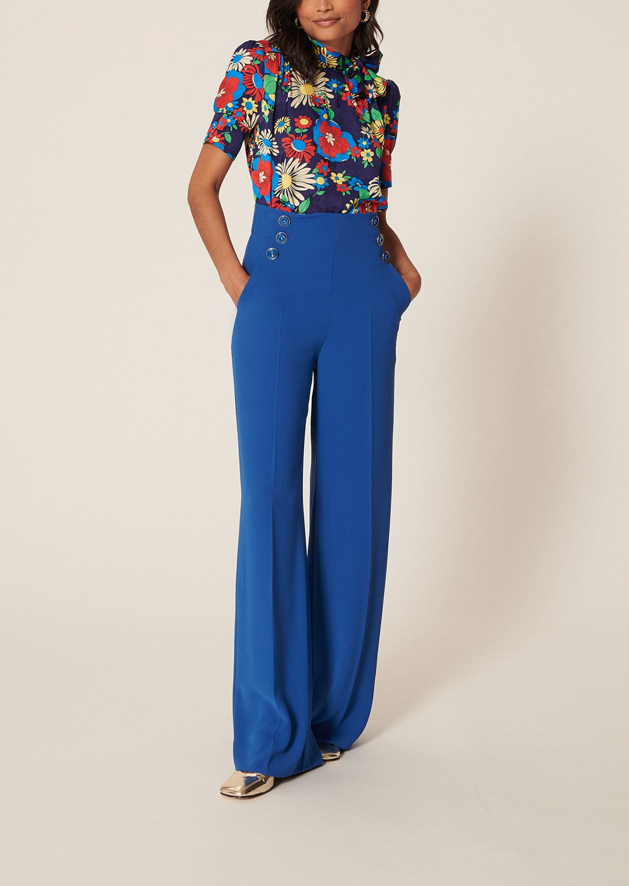 Pantalon Pilar bleu en crêpe Faume - seconde main