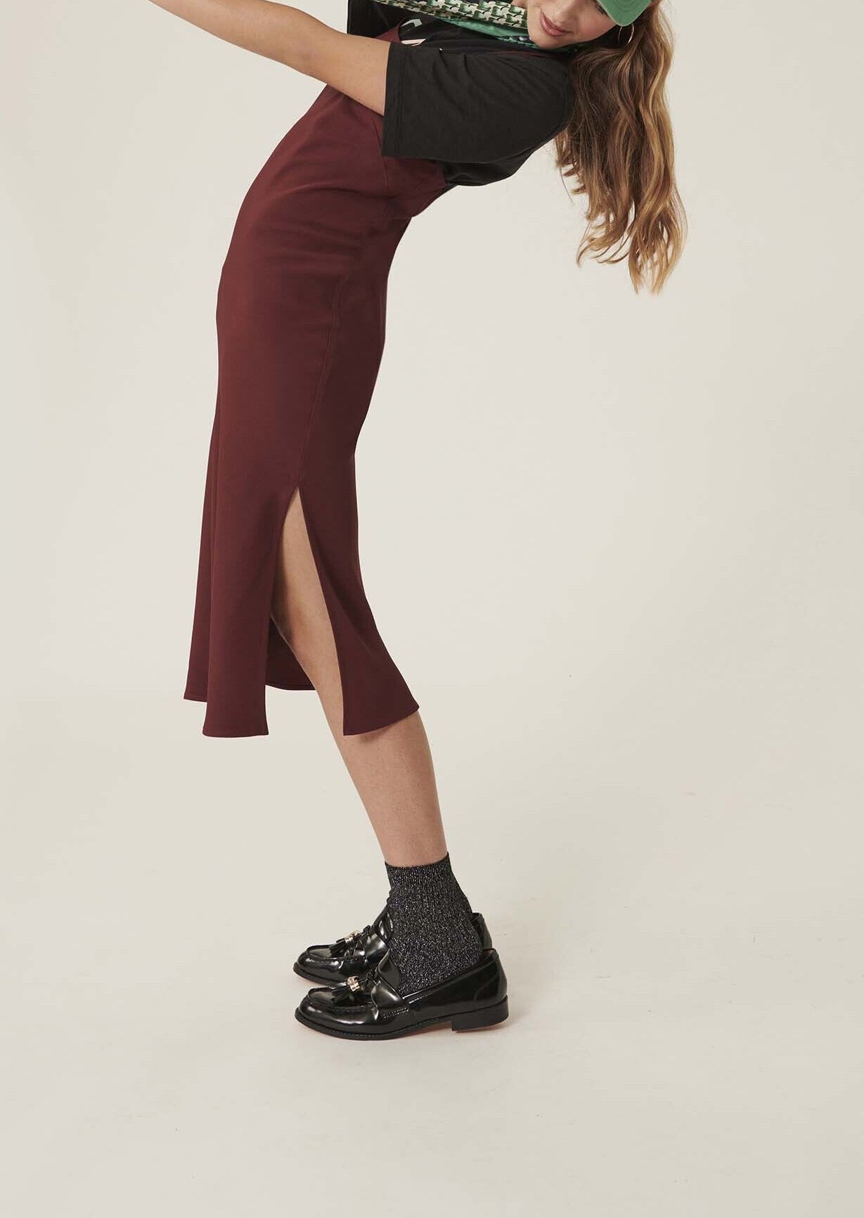 Robe Reany bordeaux en crêpe envers satin Faume - seconde main