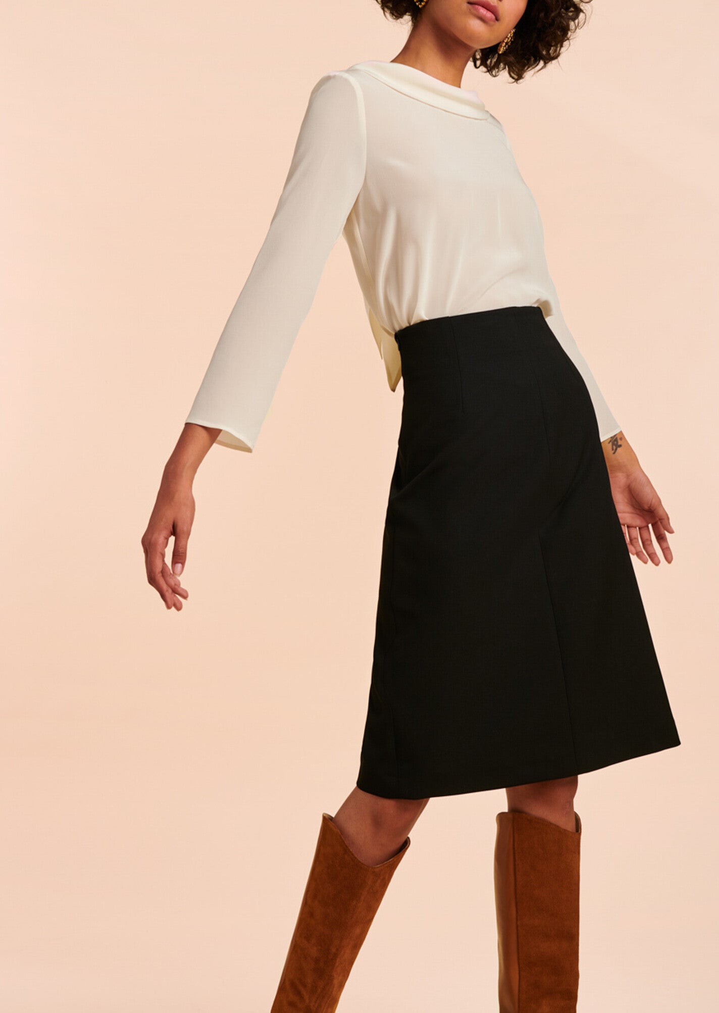 Jupe Johanne noire mi-longue en toile gabardine Faume - seconde main