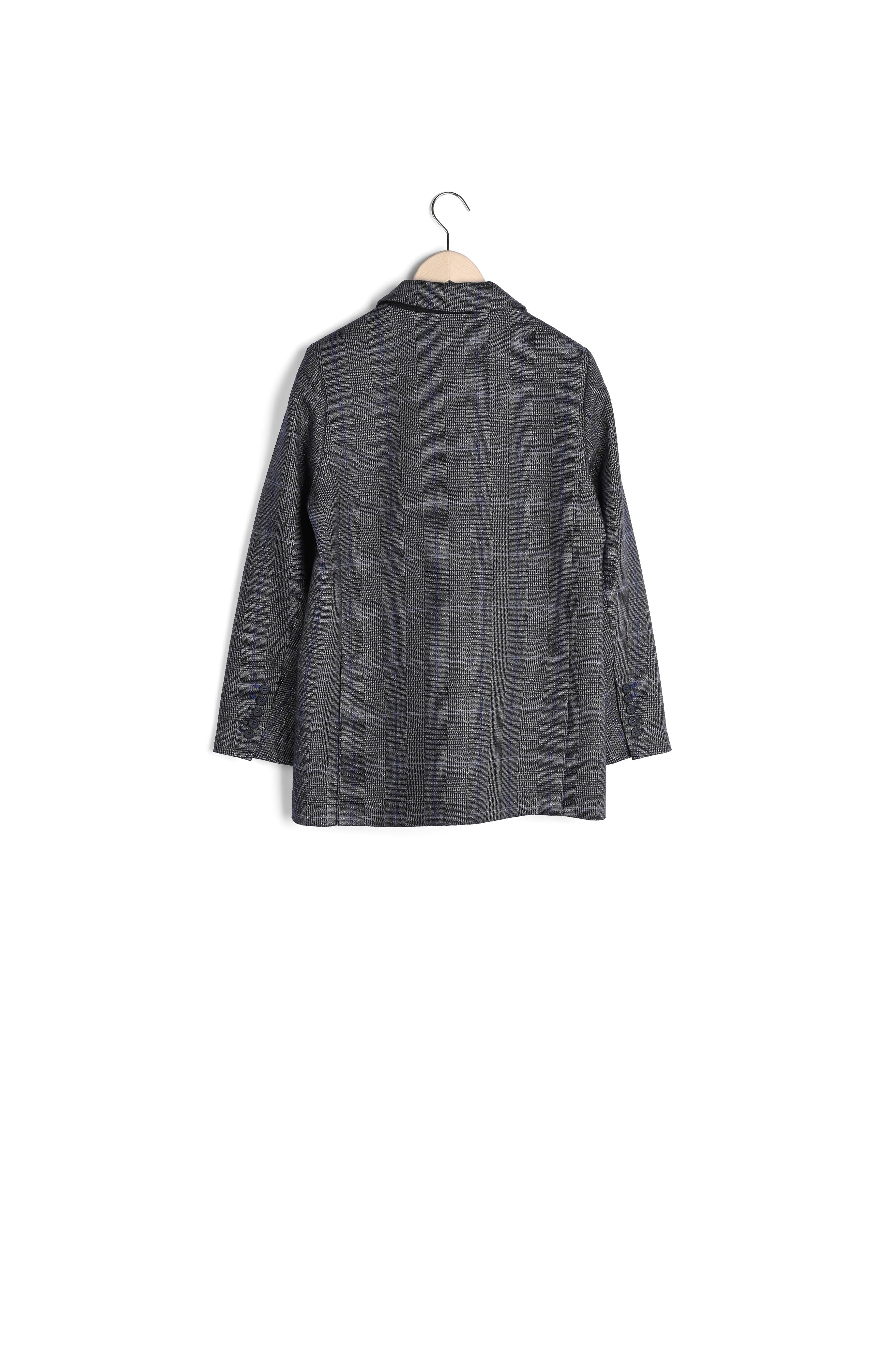 Veste de tailleur Valiera en tartan lurex bleu nuit et gris Faume - seconde main