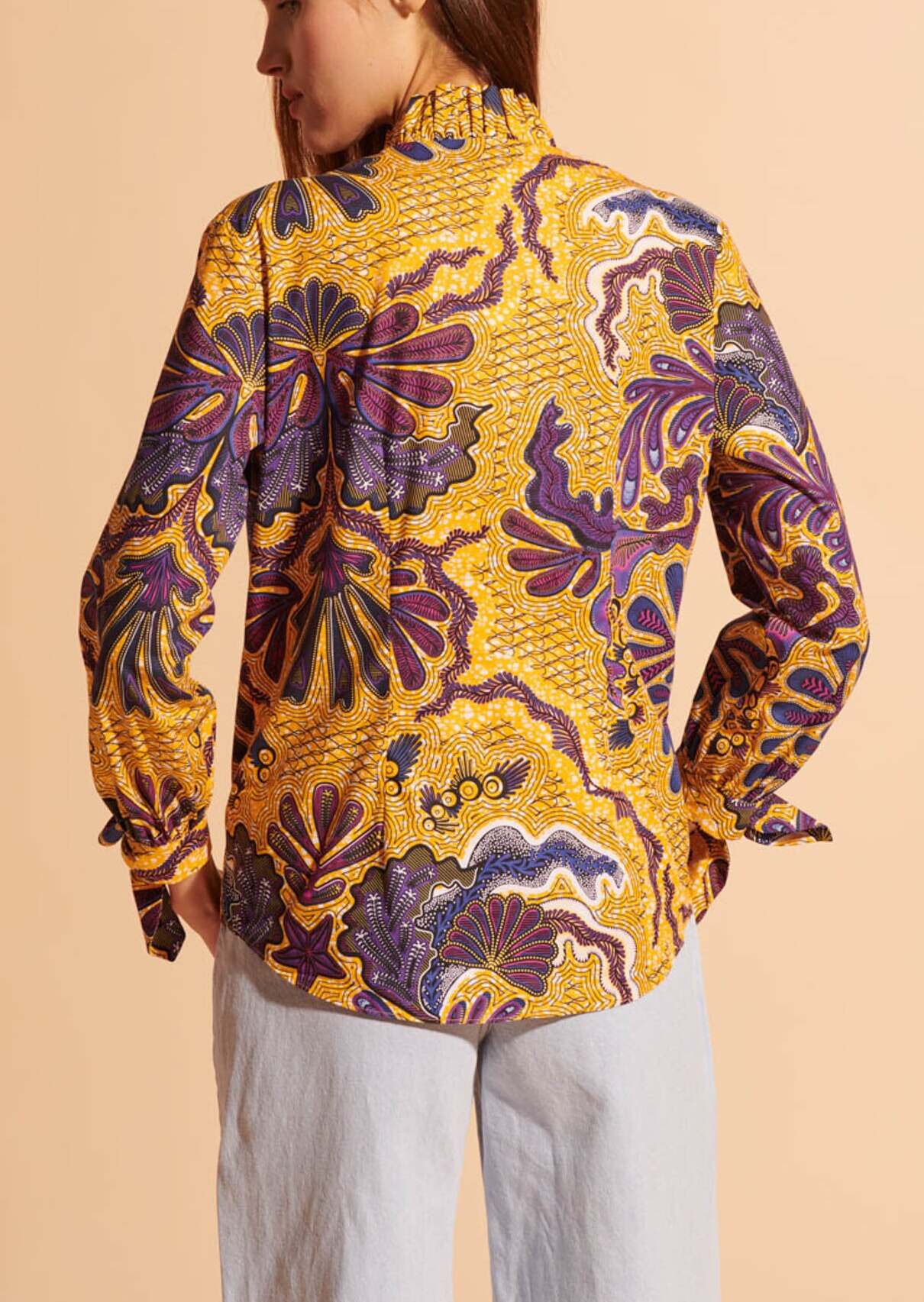 Blouse Tanya en popeline imprimé wax jaune Faume - seconde main