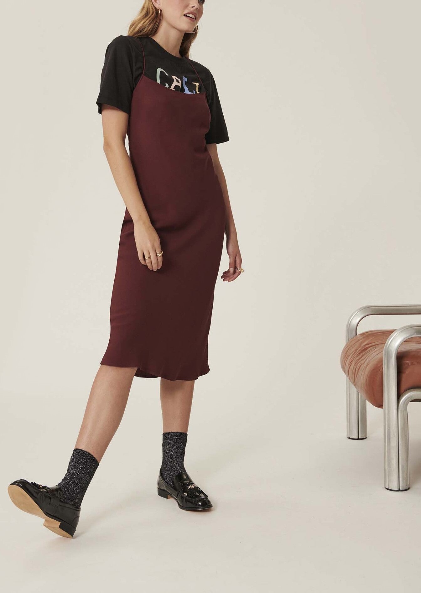 Robe Reany bordeaux en crêpe envers satin Faume - seconde main