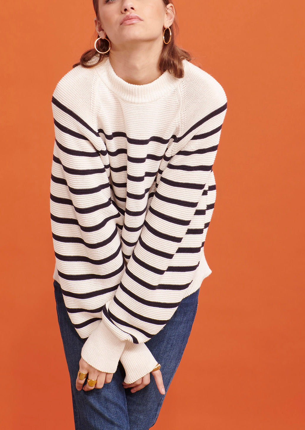 Pull Parisienne écru marinière en lin et coton Faume - seconde main