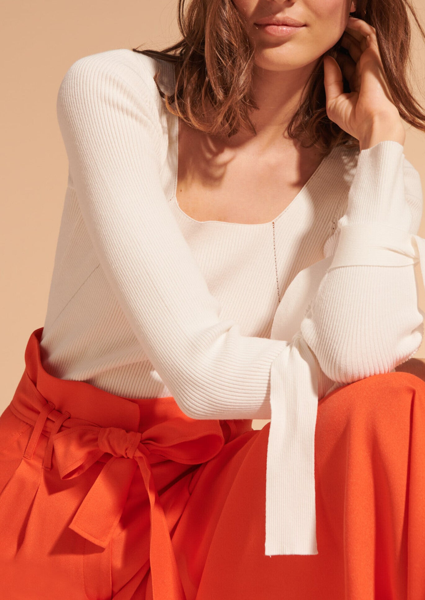 Pantalon Pia orange en crêpe léger Faume - seconde main