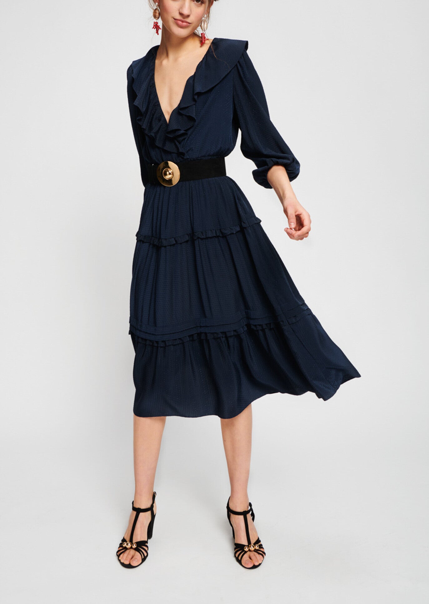 Robe bleu nuit à volants Faume - seconde main