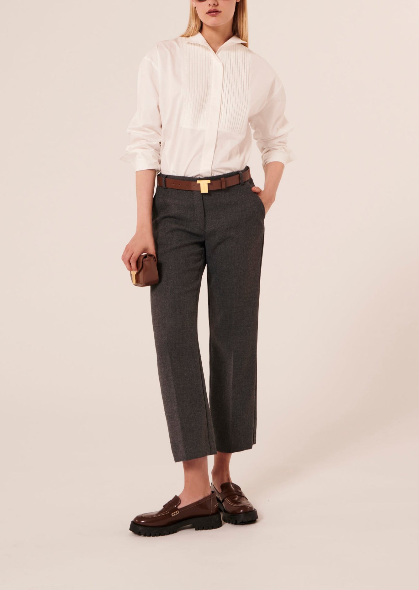 Pantalon Pampille gris en laine tailleur Faume - seconde main