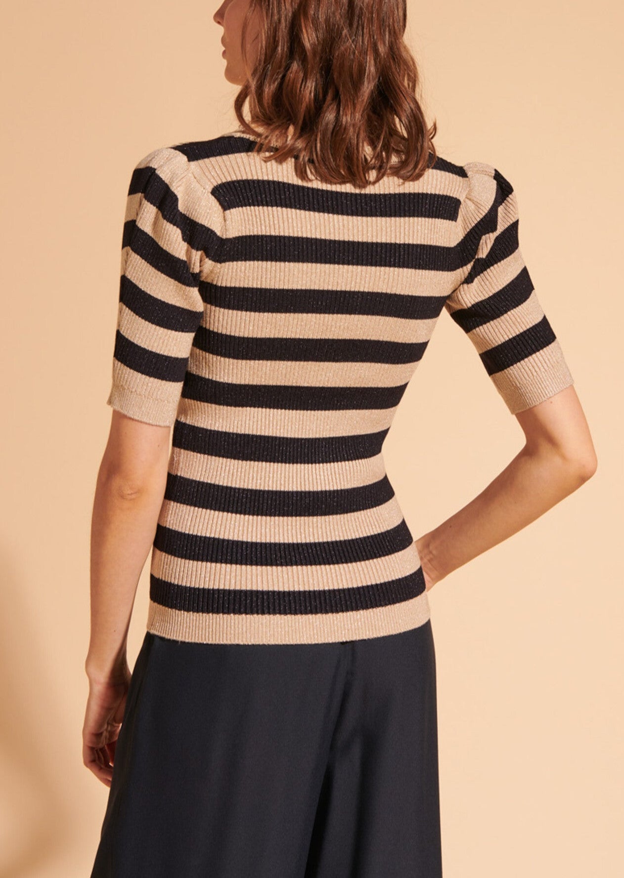 Maille côtelée Nelle lurex marine et dorée Faume - seconde main