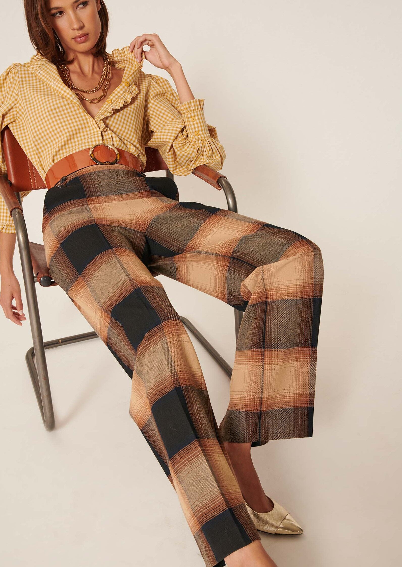Pantalon Pilar camel en tartan Faume - seconde main