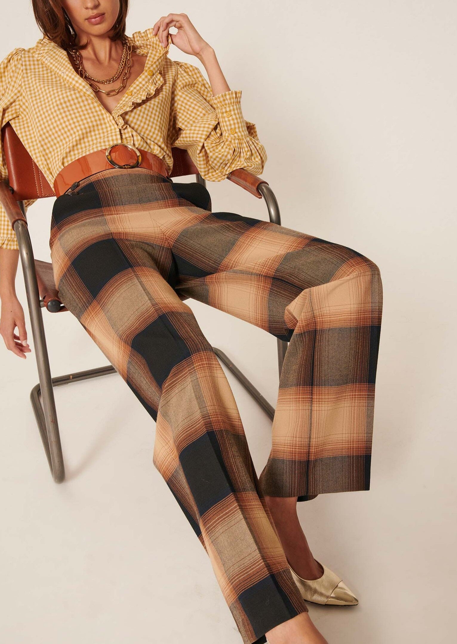 Pantalon Pilar camel en tartan Faume - seconde main
