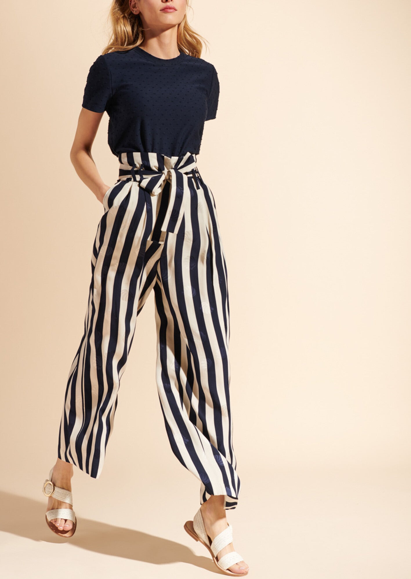 T-shirt Happy bleu nuit jacquard à pois Faume - seconde main