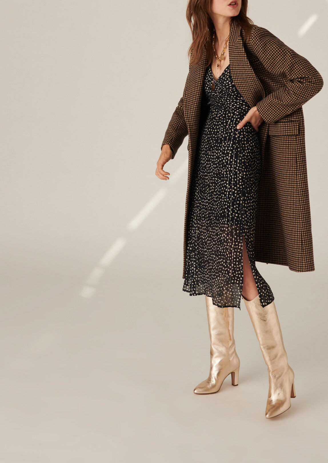 Robe Rayane esprit cache-coeur imprimé pois coeurs sur viscose crépon lurex noire Faume - seconde main