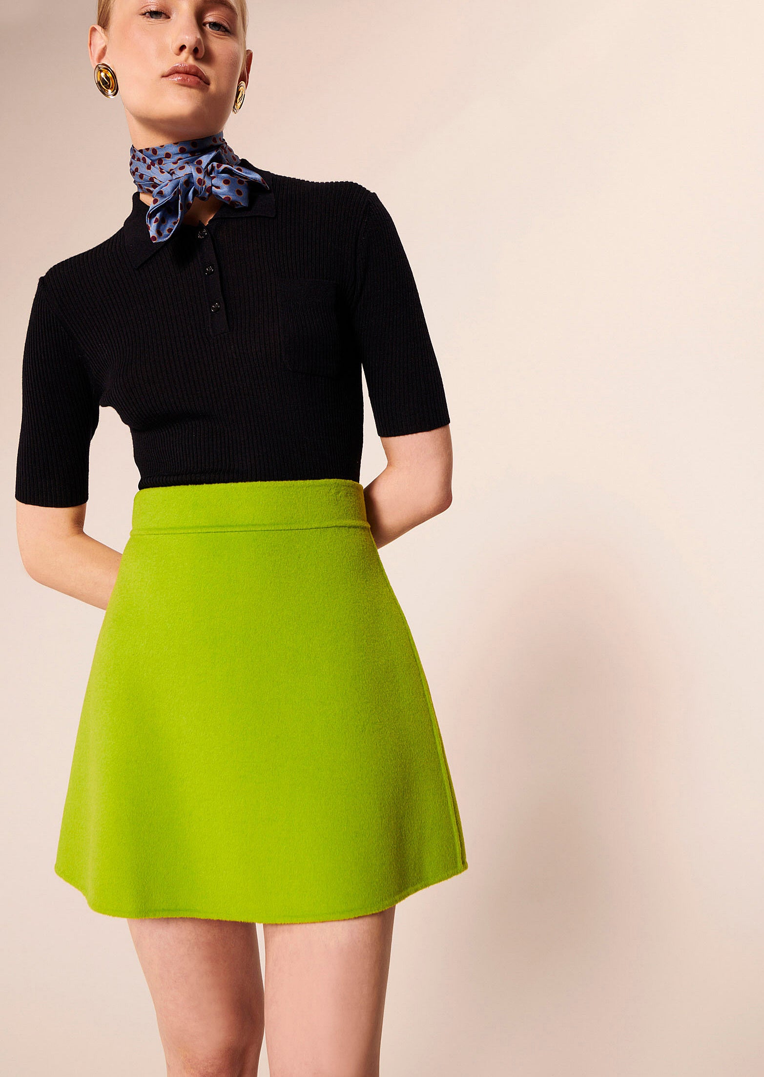 Jupe Jaina verte en laine double face Faume - seconde main