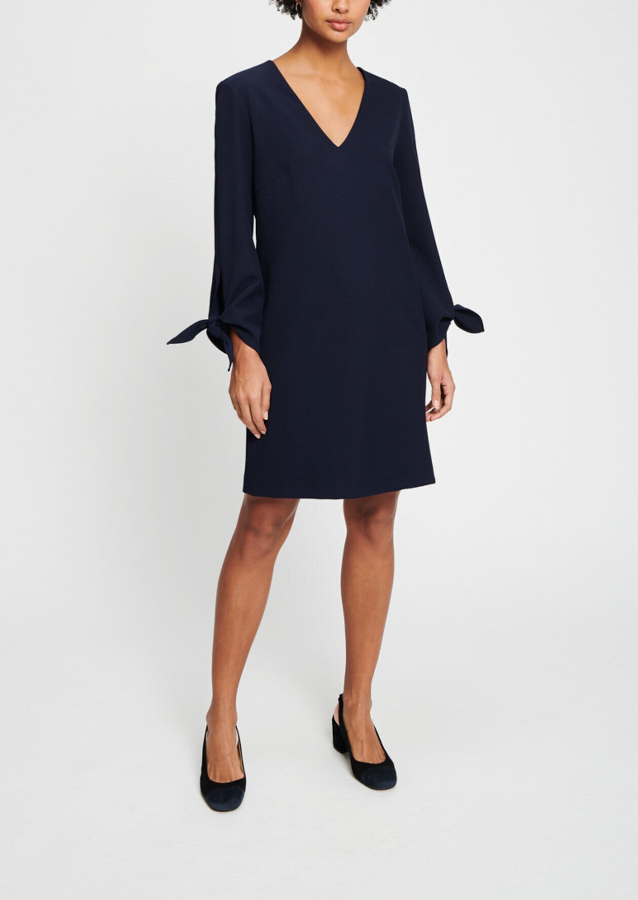 Robe tunique bleu nuit nouée aux manches en toile gabardine Faume - seconde main