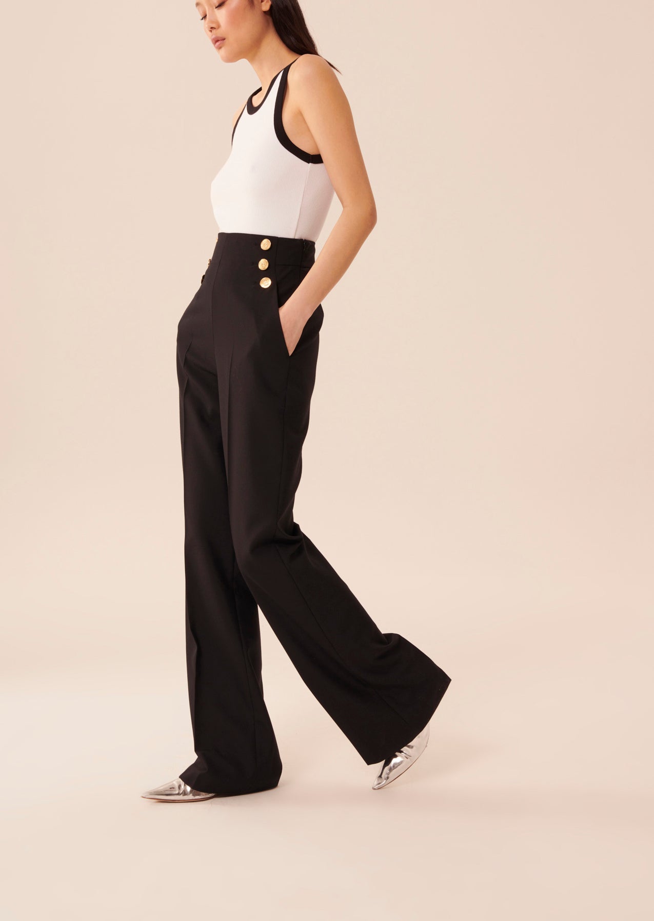 Pantalon Pilar noir en toile tailleur Faume - seconde main