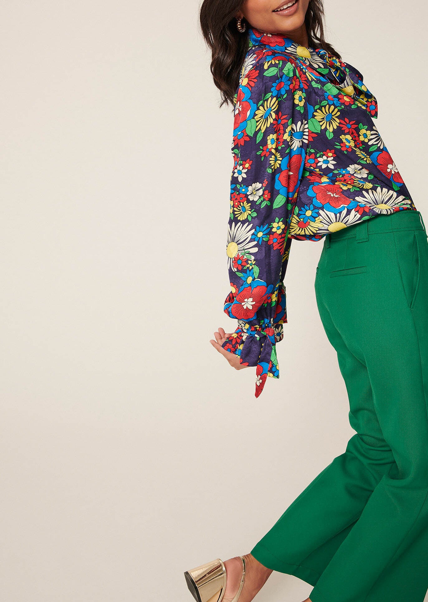 Pantalon Persanne vert en toile tailleur Faume - seconde main