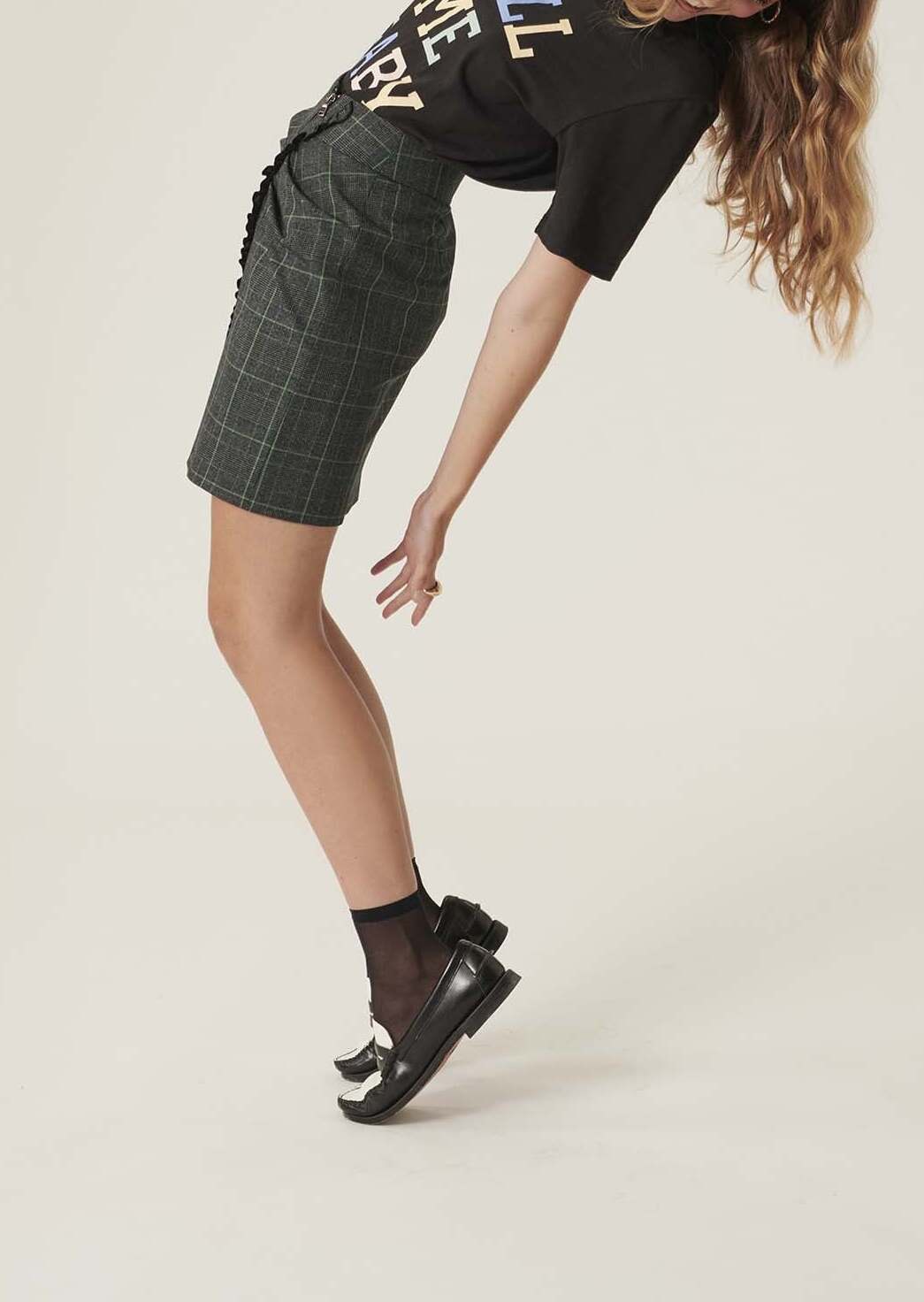 Jupe Jacqueline gris foncé imprimée Prince de Galles vert Faume - seconde main