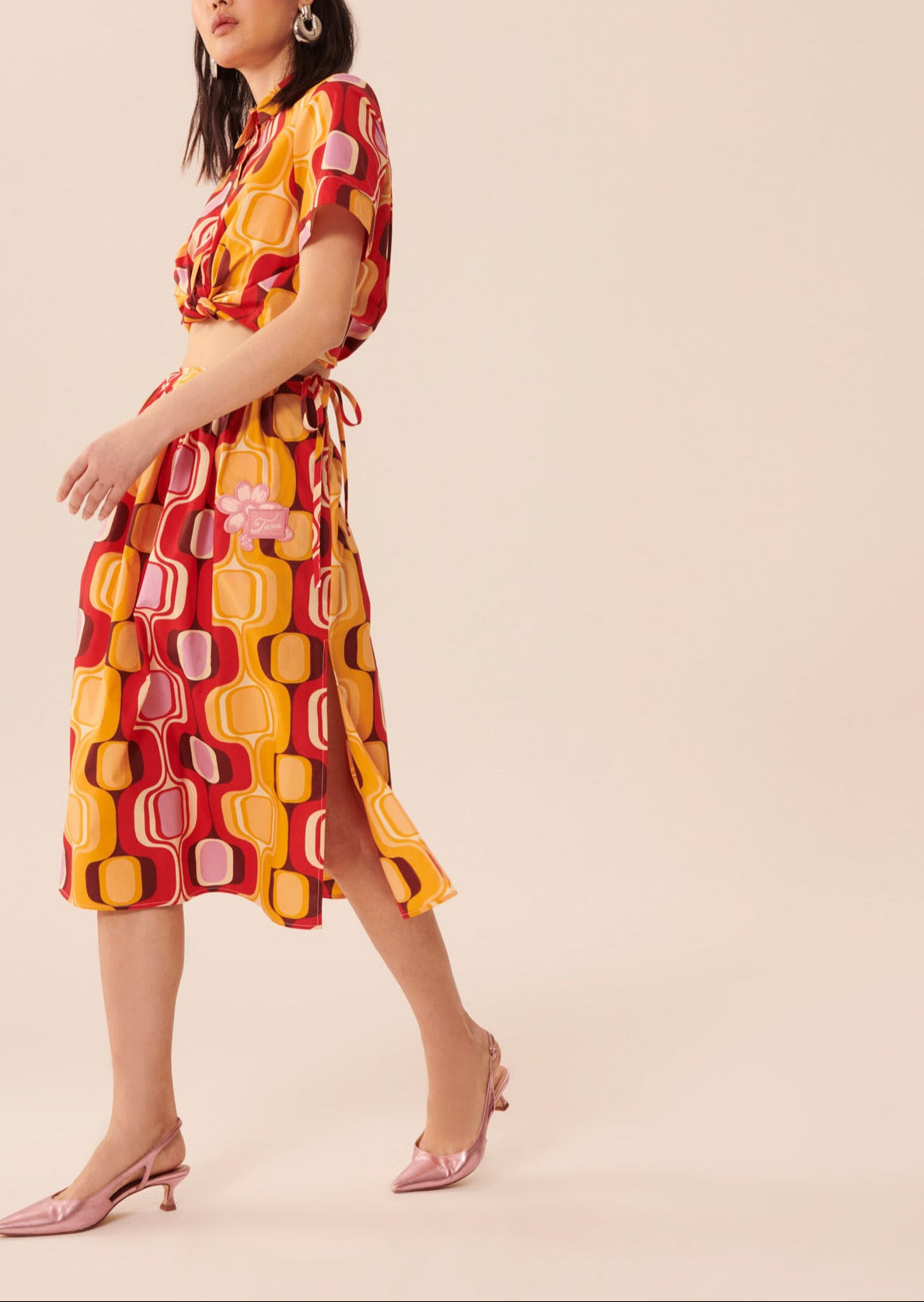 Jupe Jef rouge imprimé rétro en popeline Faume - seconde main