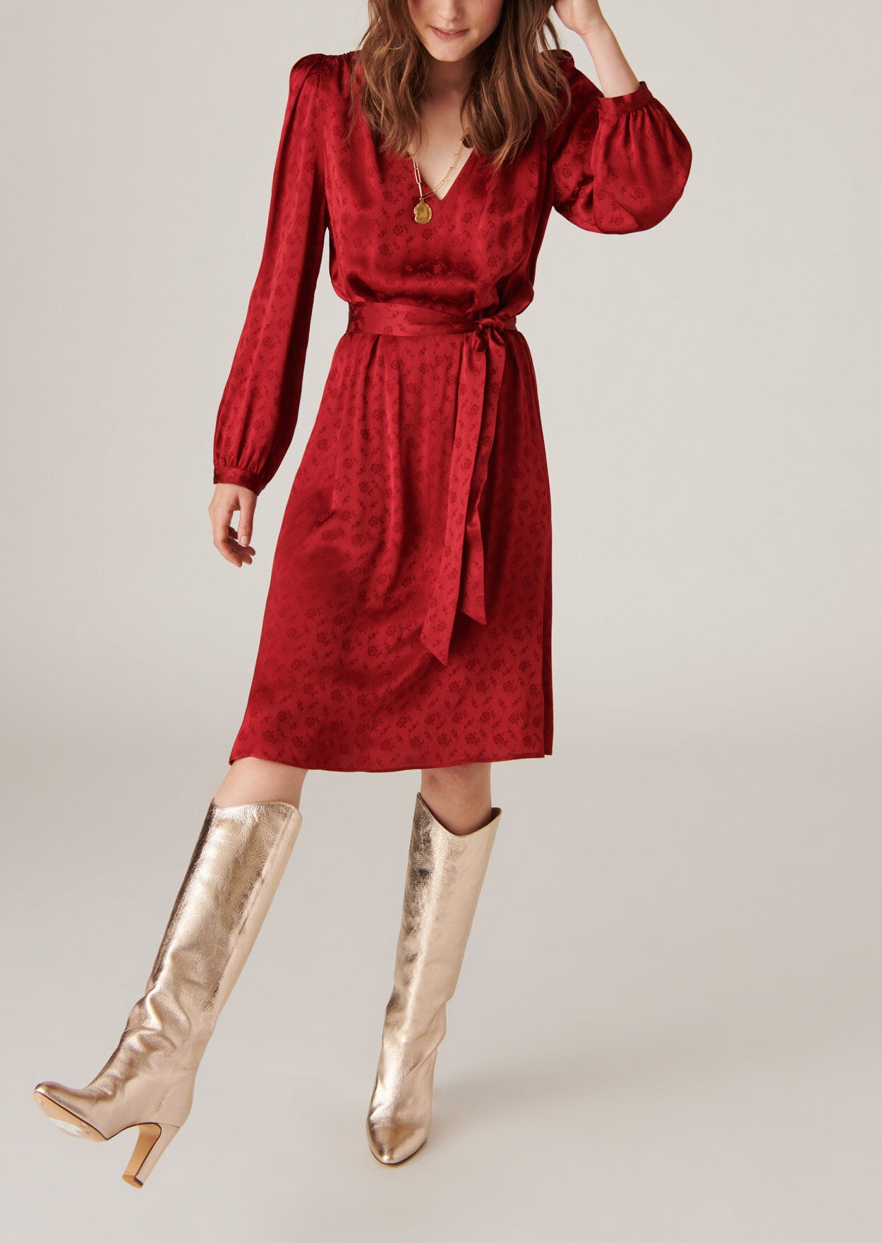 Robe longue Rajame flamme en jacquard viscose petites fleurs Faume - seconde main