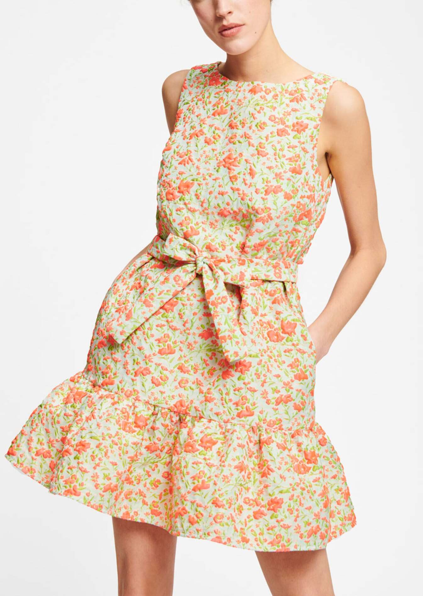 Robe orange et verte en jacquard cloqué Faume - seconde main