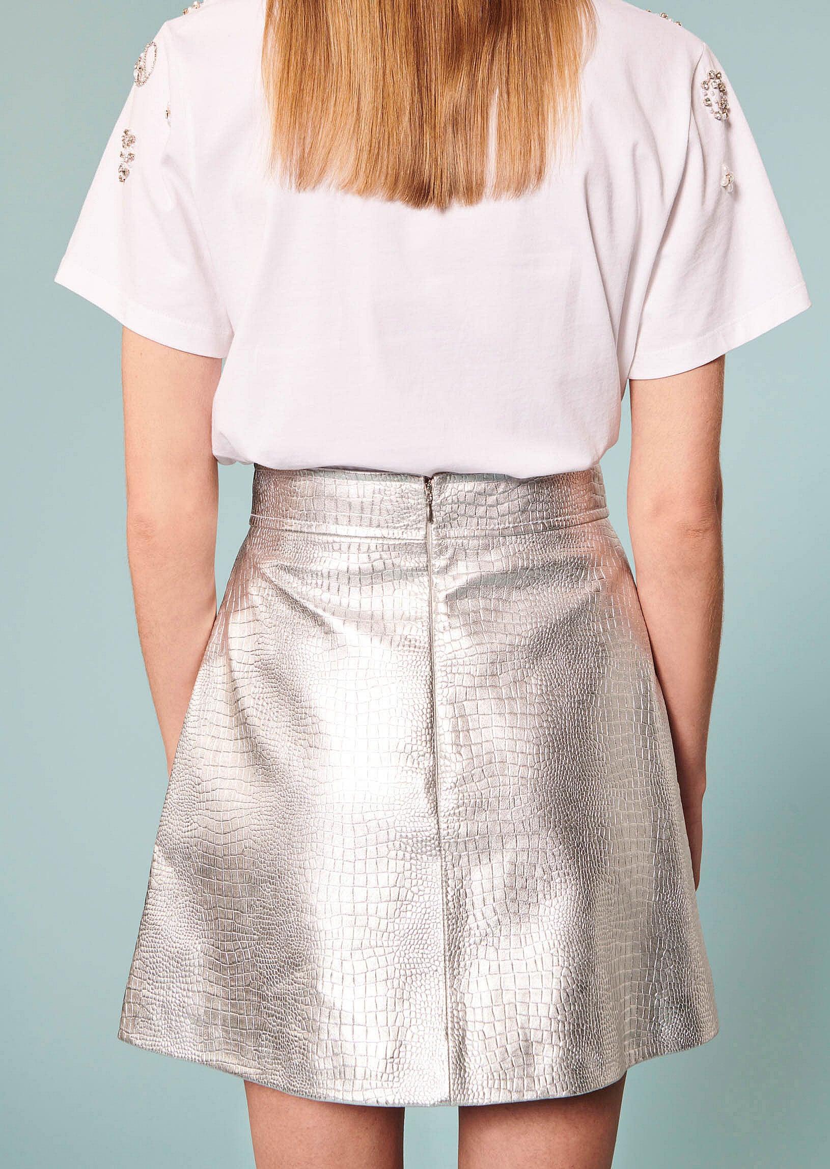 Jupe Jaina argentée en cuir effet croco Faume - seconde main