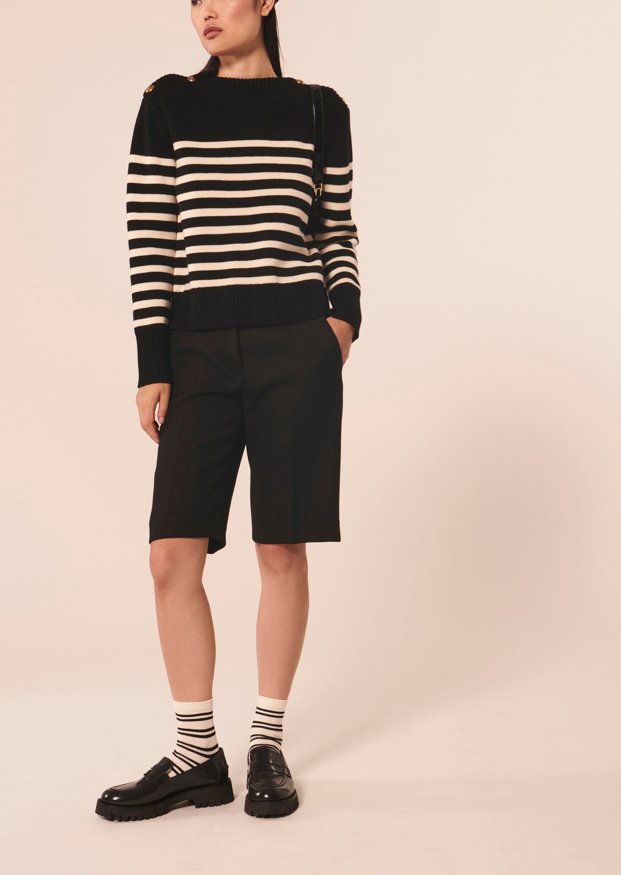 Pull Poete noir marinière en laine Faume - seconde main