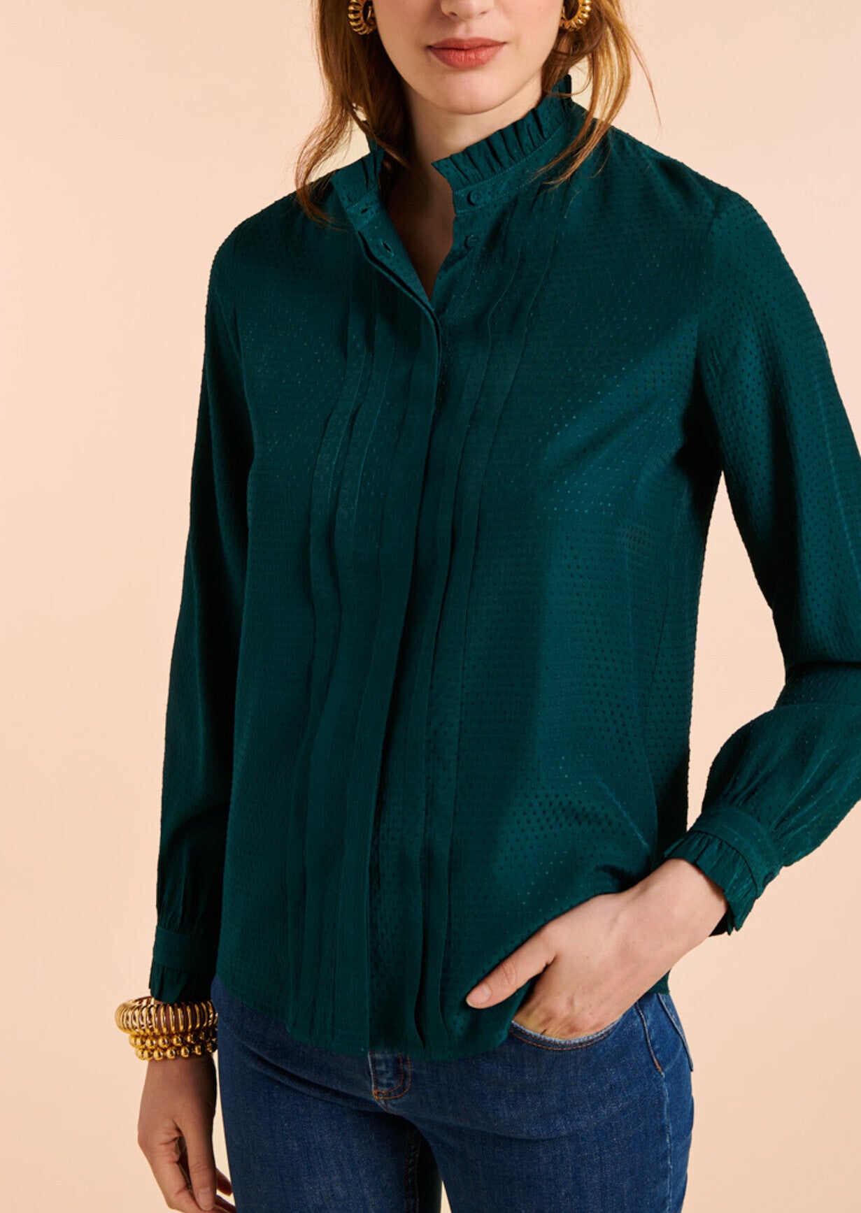 Chemise Tabatha vert bouteille en jacquard plumetis Faume - seconde main