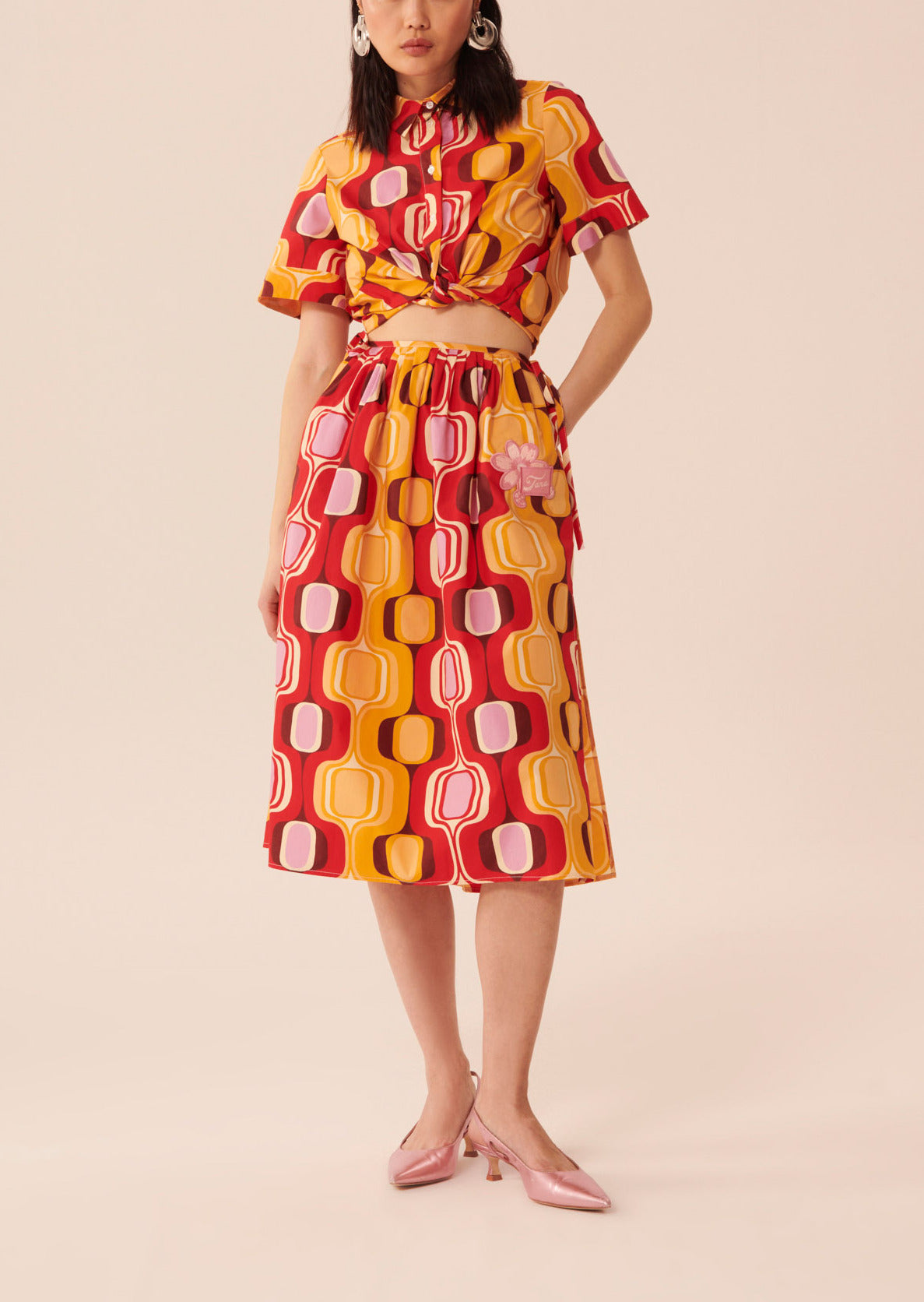 Jupe Jef rouge imprimé rétro en popeline Faume - seconde main