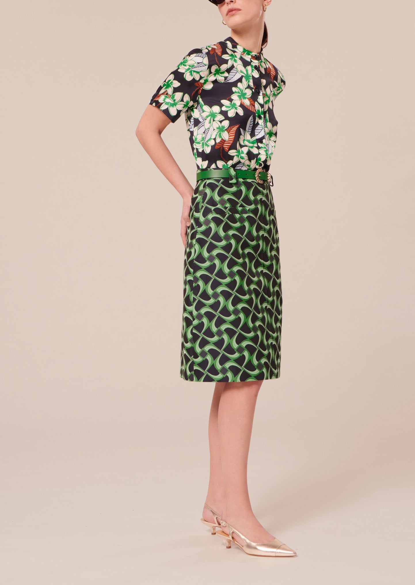 Jupe Jola verte à motif graphique en jacquard Faume - seconde main