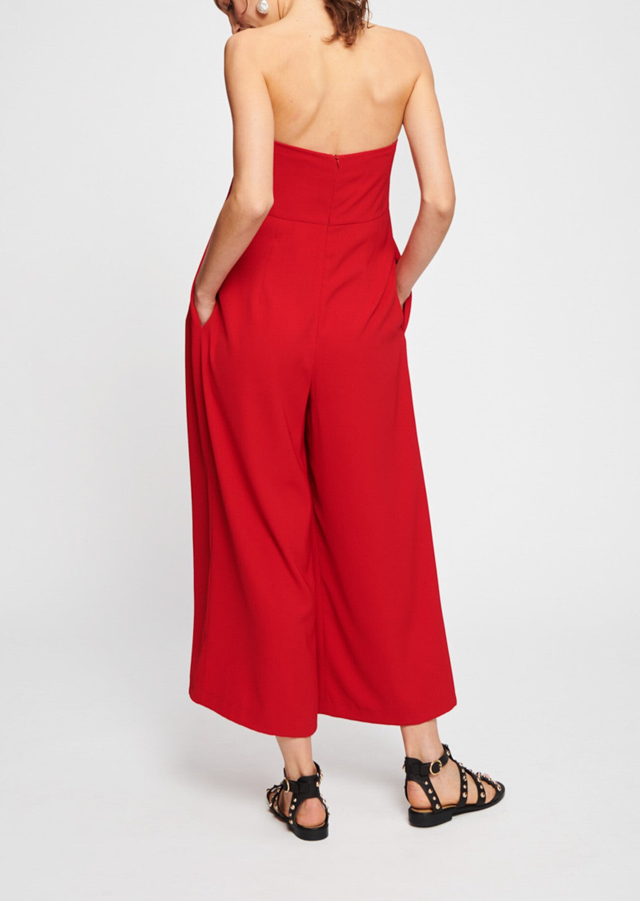 Combinaison-pantalon bustier rouge en crêpe fluide Faume - seconde main