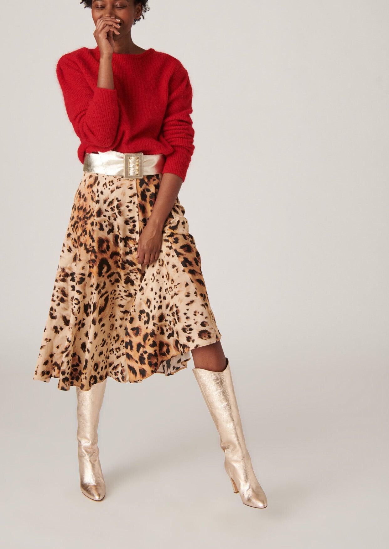 Jupe Jessa boutonnée en satin viscose léopard Faume - seconde main