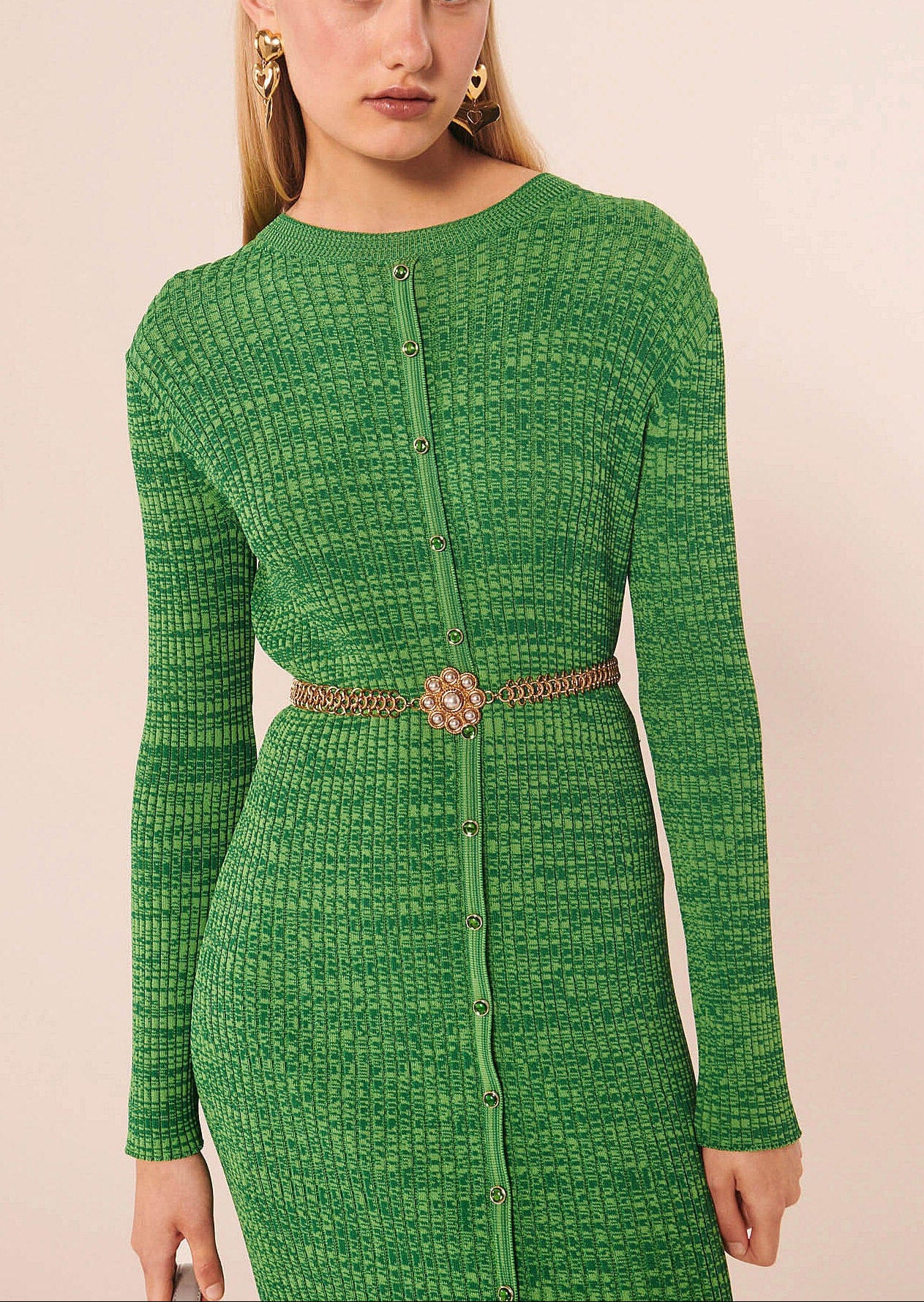 Robe Ralie vert chiné côtelée Faume - seconde main