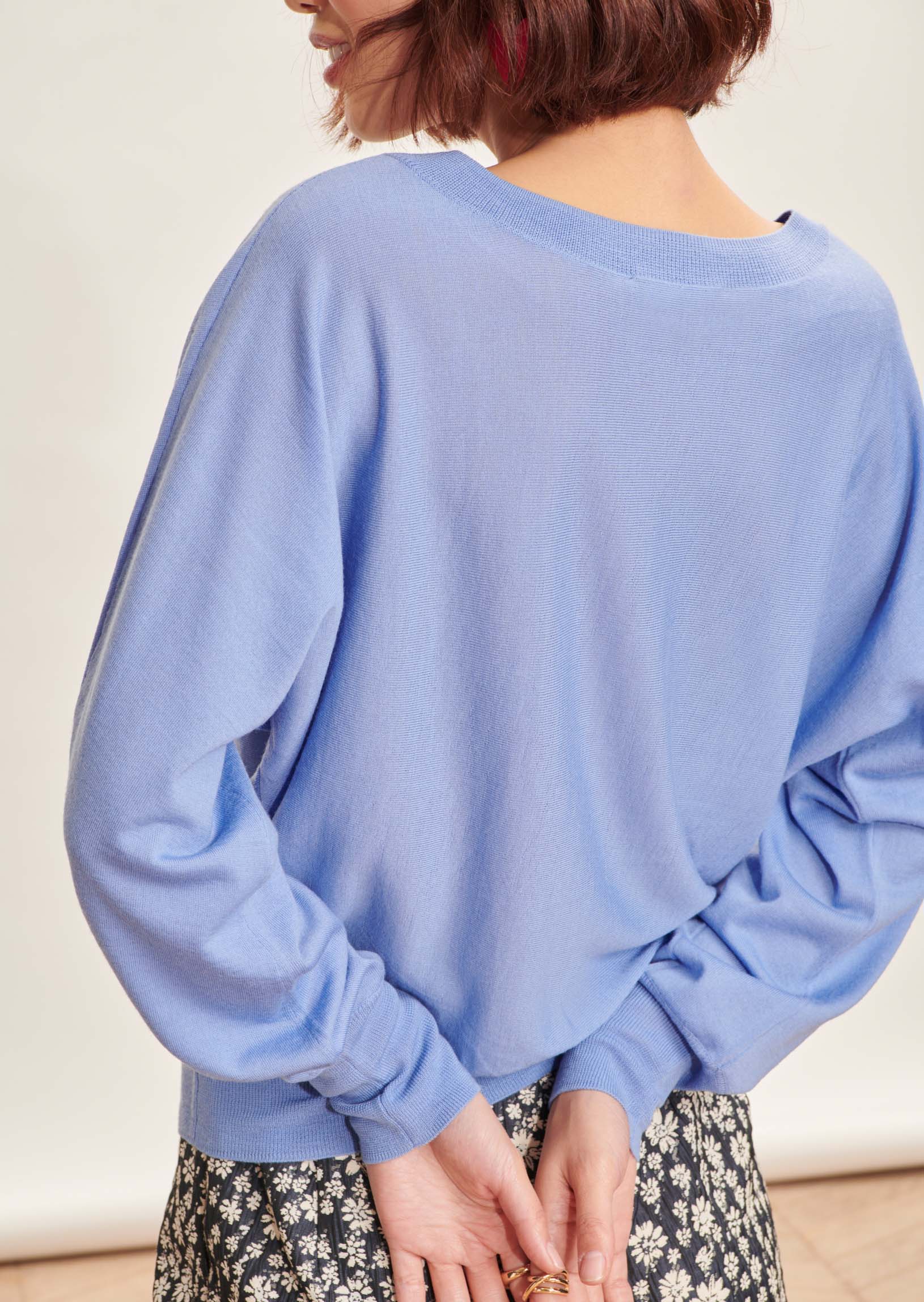 Pull Penelope bleu en merinos extrafin Faume - seconde main